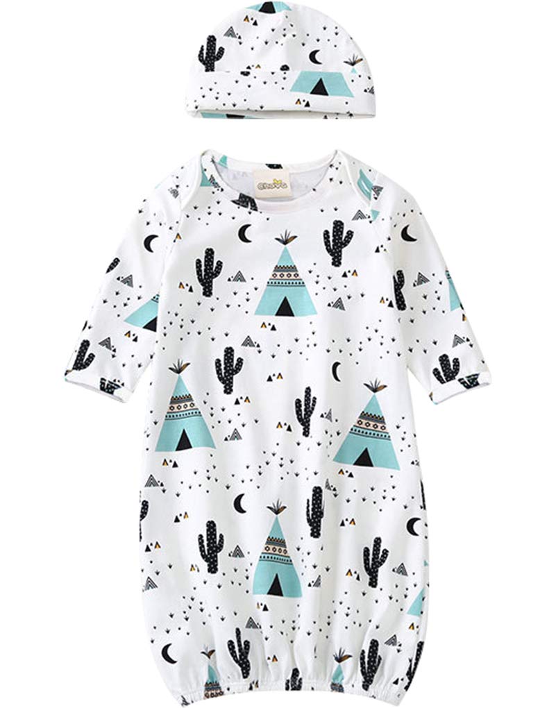 Unisex Baby Wearable Blanket with Hat - 2-Piece Cotton Sleeping Bag & Long Sleeve Nightgowns for 0-6 Months - Soft & Safe for Nursery, Travel & Cozy Sleep