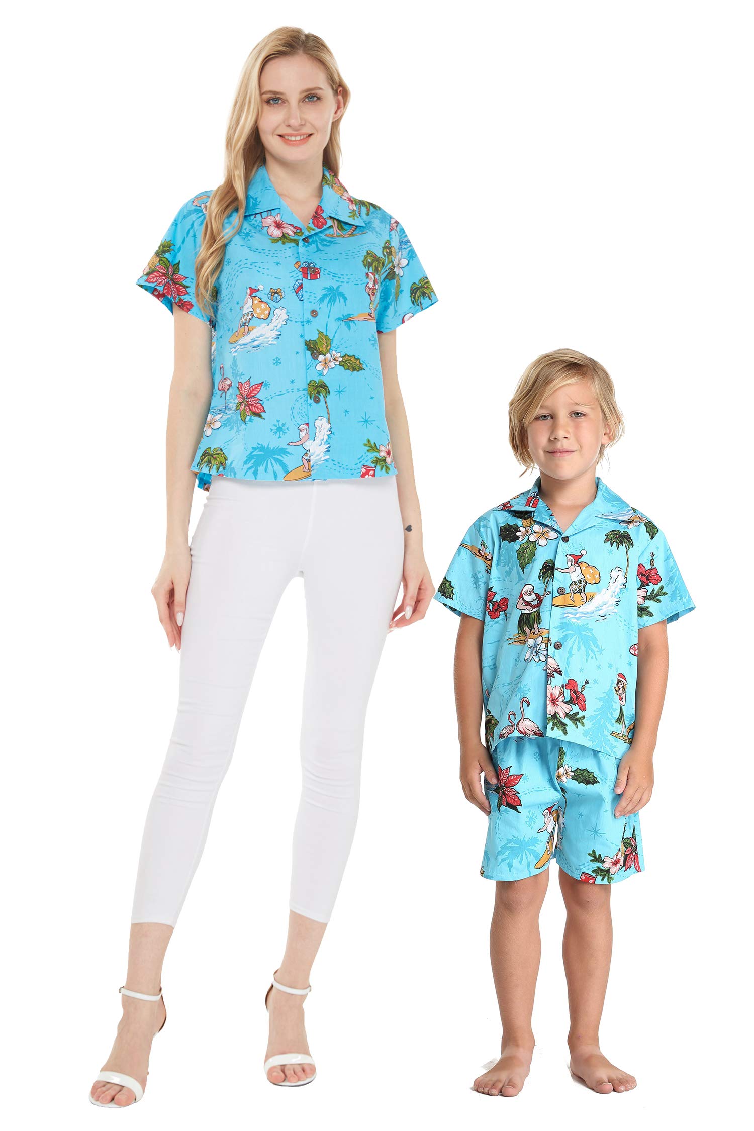 **Hawaiian Luau Matching Mother & Son Outfit - Aloha Shirt & Shorts Set for Women & Boys | Beach Vacation, Family Photos, Summer Parties**