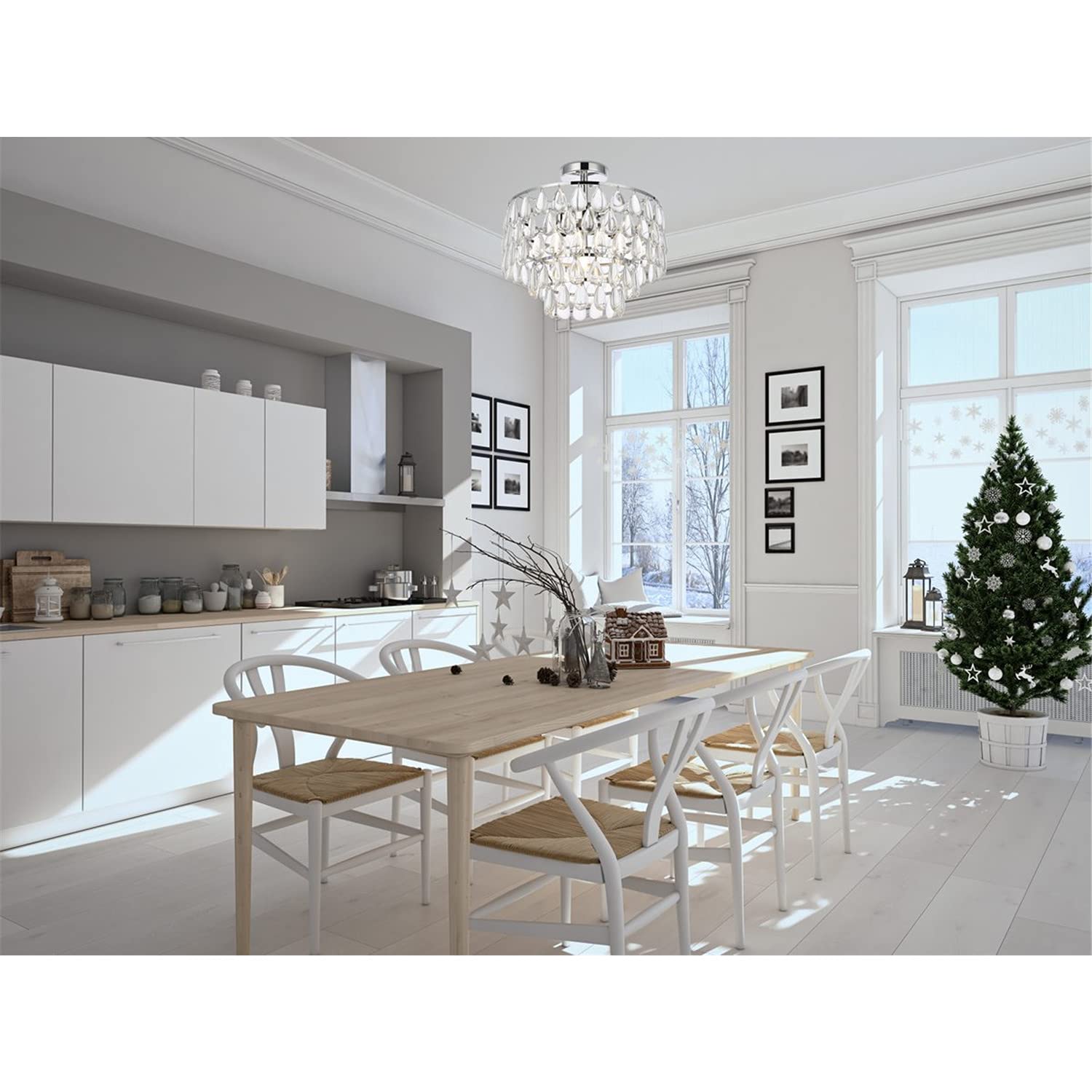 16 Inch Chrome Flush Mount Ceiling Light - Modern Indoor Lighting Fixture for Living Room, Bedroom, and Hallway