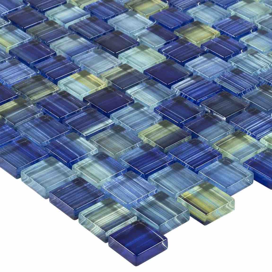 Aquarella Blue Glass Mosaic Tile 1x1 Inch - Perfect for Kitchen Backsplash, Bathroom Wall, and Pool Design