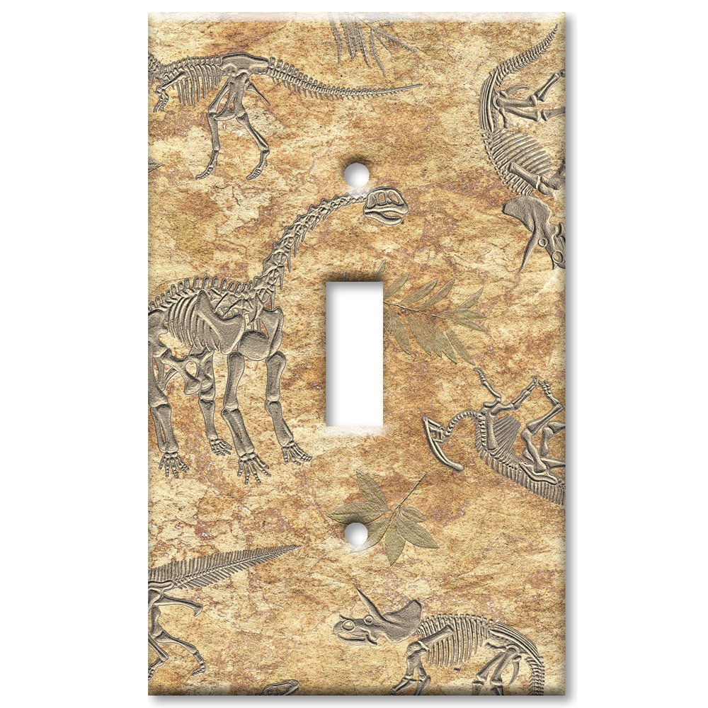 Dinosaur Fossil Art Switch Plate - Single Toggle Light Cover - Perfect for Kids' Rooms, Dinosaur Themed Decor & Unique Home Accessories