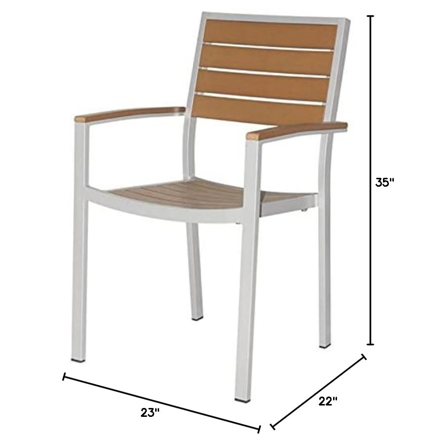 Premium Napa Aluminum Dining Arm Chair - Silver Frame with Teak Seat & Back - Perfect for Indoor & Outdoor Dining, Kitchen, Patio, and Restaurant Use