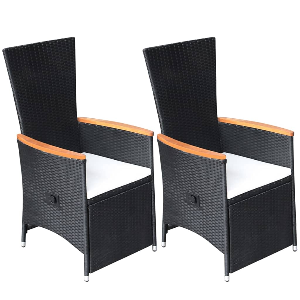 2-Piece Black Poly Rattan Reclining Patio Chairs Set with Cushions - Outdoor Lounge Furniture for Poolside, Garden & Backyard Relaxation