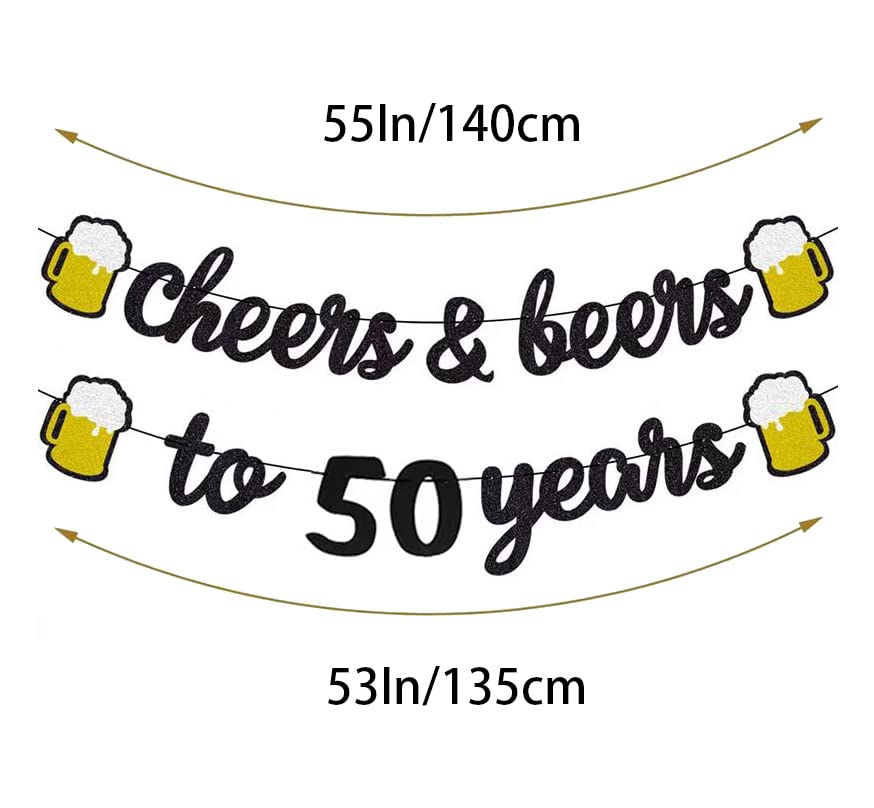 50th Birthday Party Decorations Set - Cheers & Beers to 50 Years Banner, Gold & Black Hanging Swirls, Paper Pom Poms & Latex Balloons - Perfect for Milestone Birthday Celebrations, Anniversary Parties & Retirement Decorations