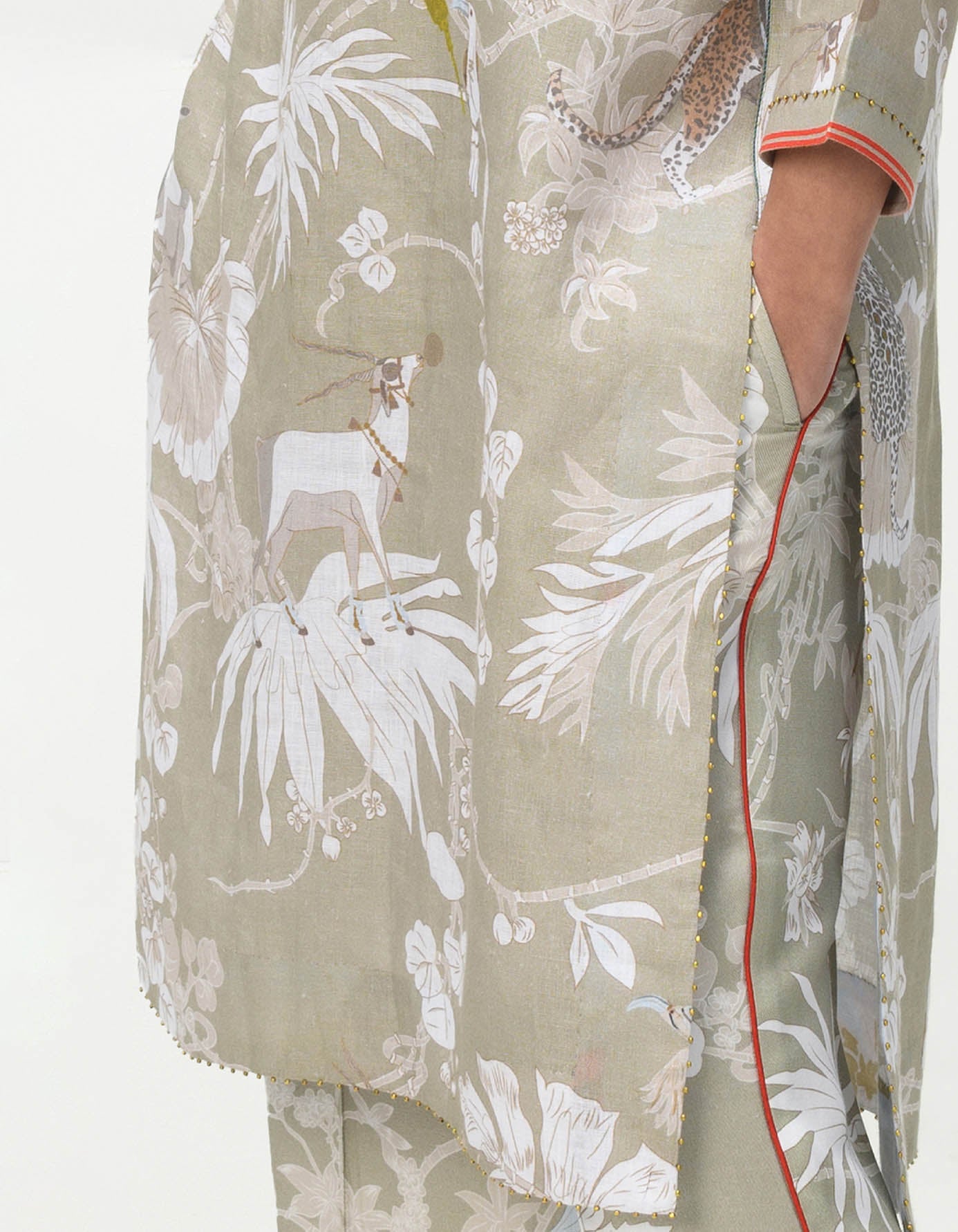 V Neck Kurta for Men - Breathable Linen Fabric in Oyster Grey - Perfect for Summer Wear, Casual Outings & Ethnic Festivals