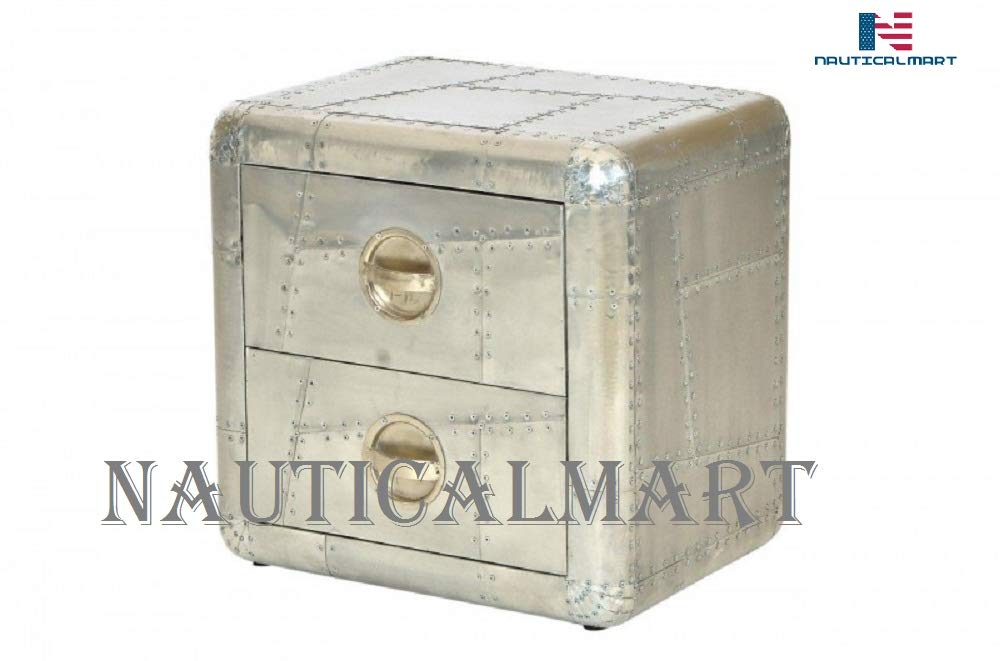 Luxury Aluminum Bedside Table with 2 Drawers - Vintage Style Nightstand for Bedroom - Perfect for Small Spaces & Modern Home Decor