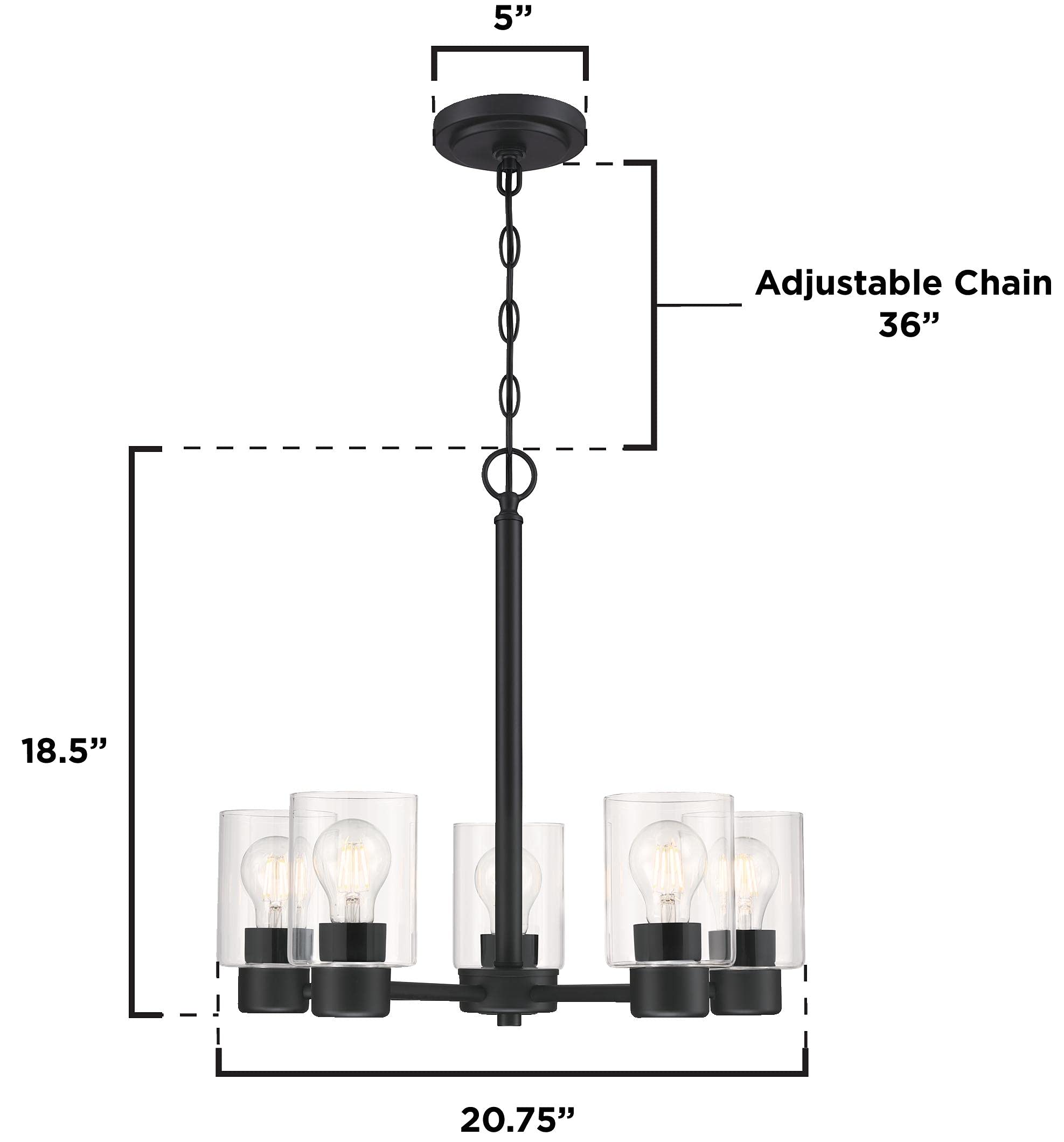 Westinghouse 6115300 Sylvestre Transitional 5-Light Indoor Chandelier - Matte Black Finish with Clear Glass Shades - Perfect for Dining Room, Living Room & Bedroom Lighting
