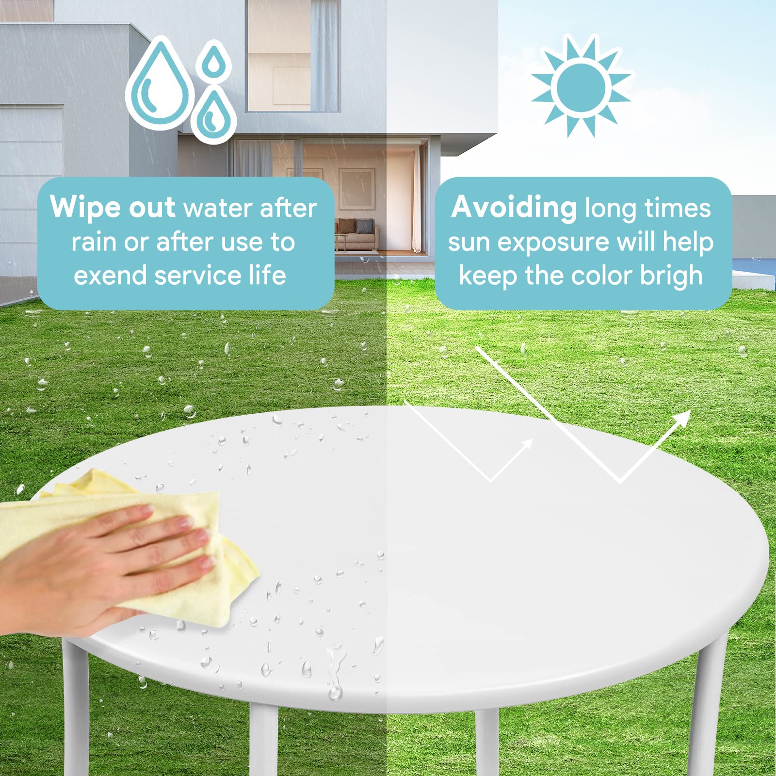 AMAGABELI GARDEN & HOME 18 Inch White Metal Patio Side Table - Weather Resistant & Anti-Rust Outdoor Coffee Table for Balcony, Garden, Yard, Porch - Perfect for Drinks, Snacks & Outdoor Relaxation