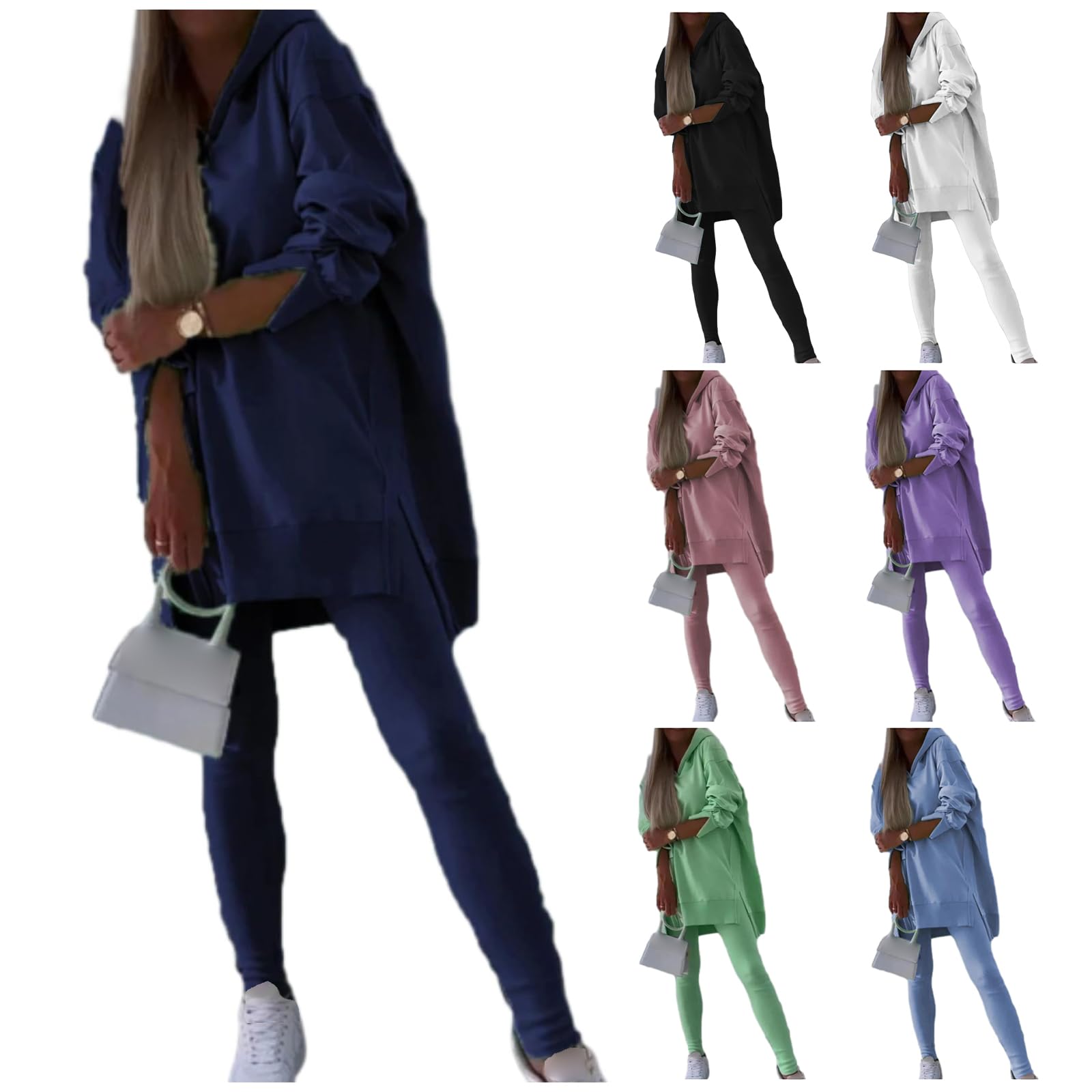 **Women's 2-Piece Lounge Set - Oversized Hoodie with Side Slit & Soft Leggings | Cozy Fall Outfits for Home, Travel & Casual Wear**