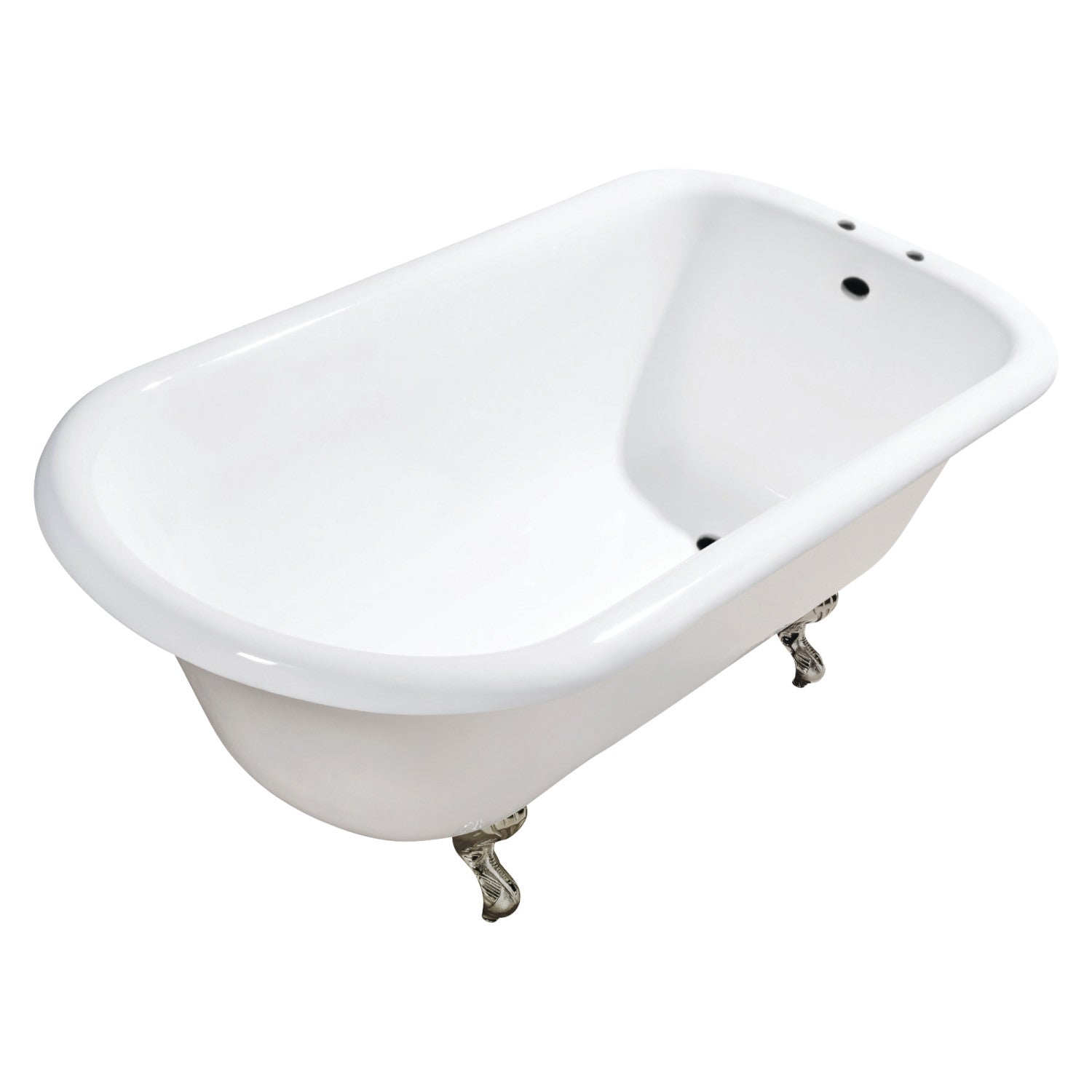 Aqua Eden 54 Inch White Cast Iron Clawfoot Bathtub with Roll Top Rim & Brushed Nickel Faucet - Classic Freestanding Soaking Tub for Vintage Bathroom Decor & Spa-Like Relaxation