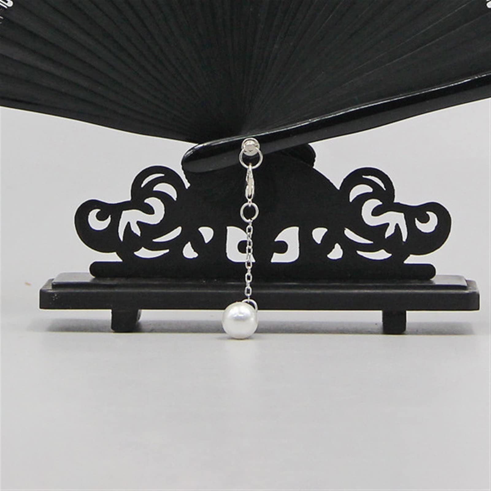 Hand-Painted Chinese Plum Blossom Bamboo Folding Fan with Pearl Tassel - 7.1 Inch Traditional Oriental Fan for Women, Home Decor & Summer Cooling - Perfect for Weddings, Photography, Costume Parties & Feng Shui Decor