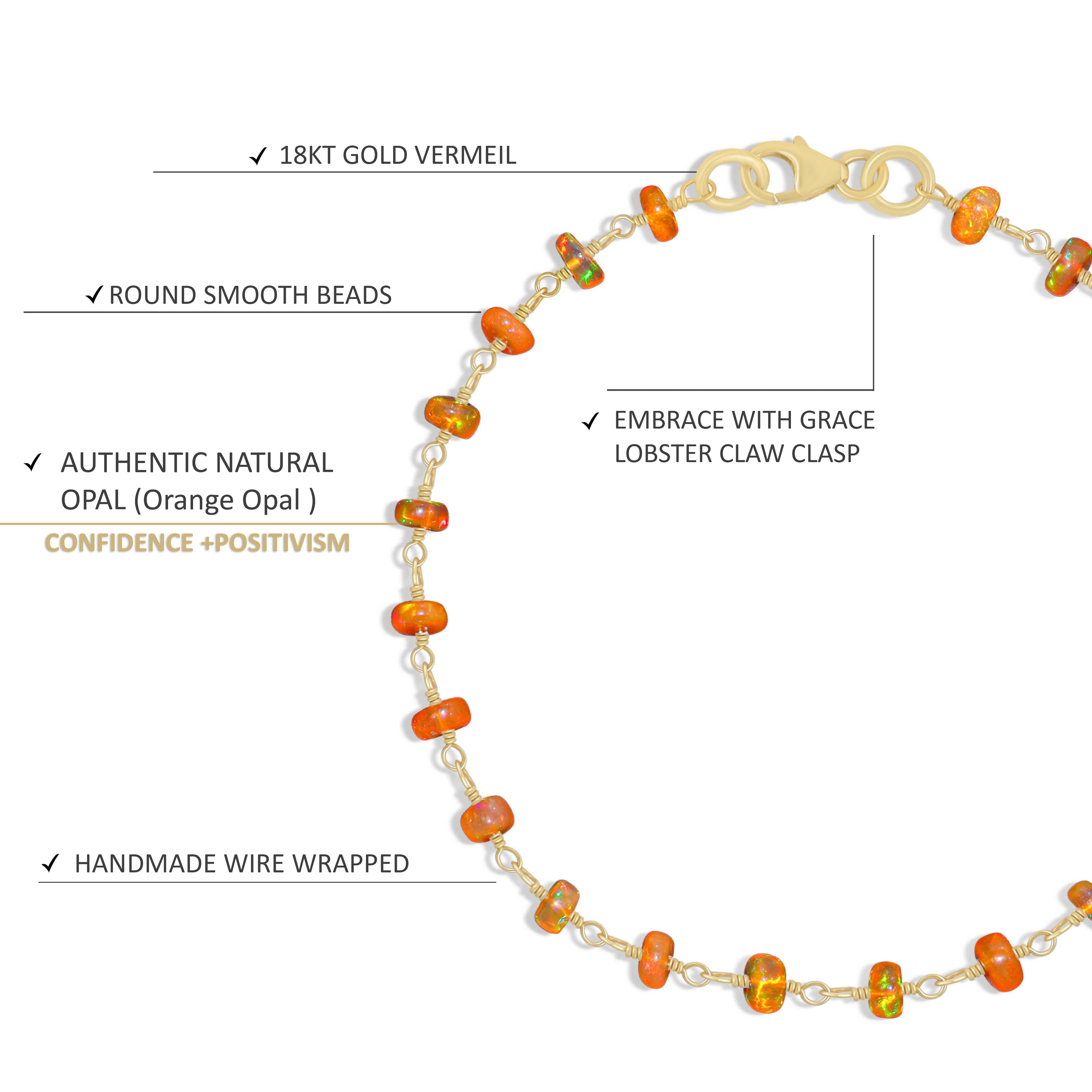 Organic Orange Opal Beaded Chain Bracelet for Women - Natural Gemstone Boho Jewelry for Everyday Wear & Special Occasions