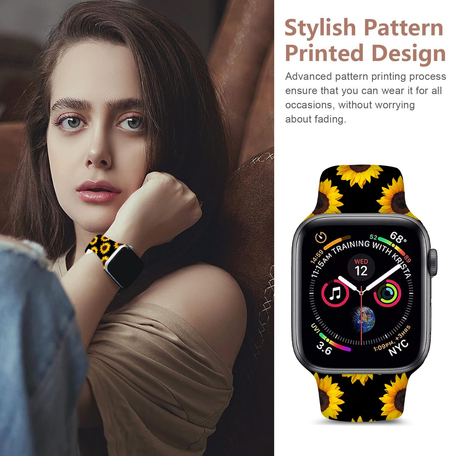 Fashionable Apple Watch Bands for Women - Soft Silicone Replacement Straps Compatible with iWatch Series 7/6/5/4/3/2/1/SE (38mm 40mm 41mm) - Adjustable Sports Wristbands for Running, Workout & Daily Wear