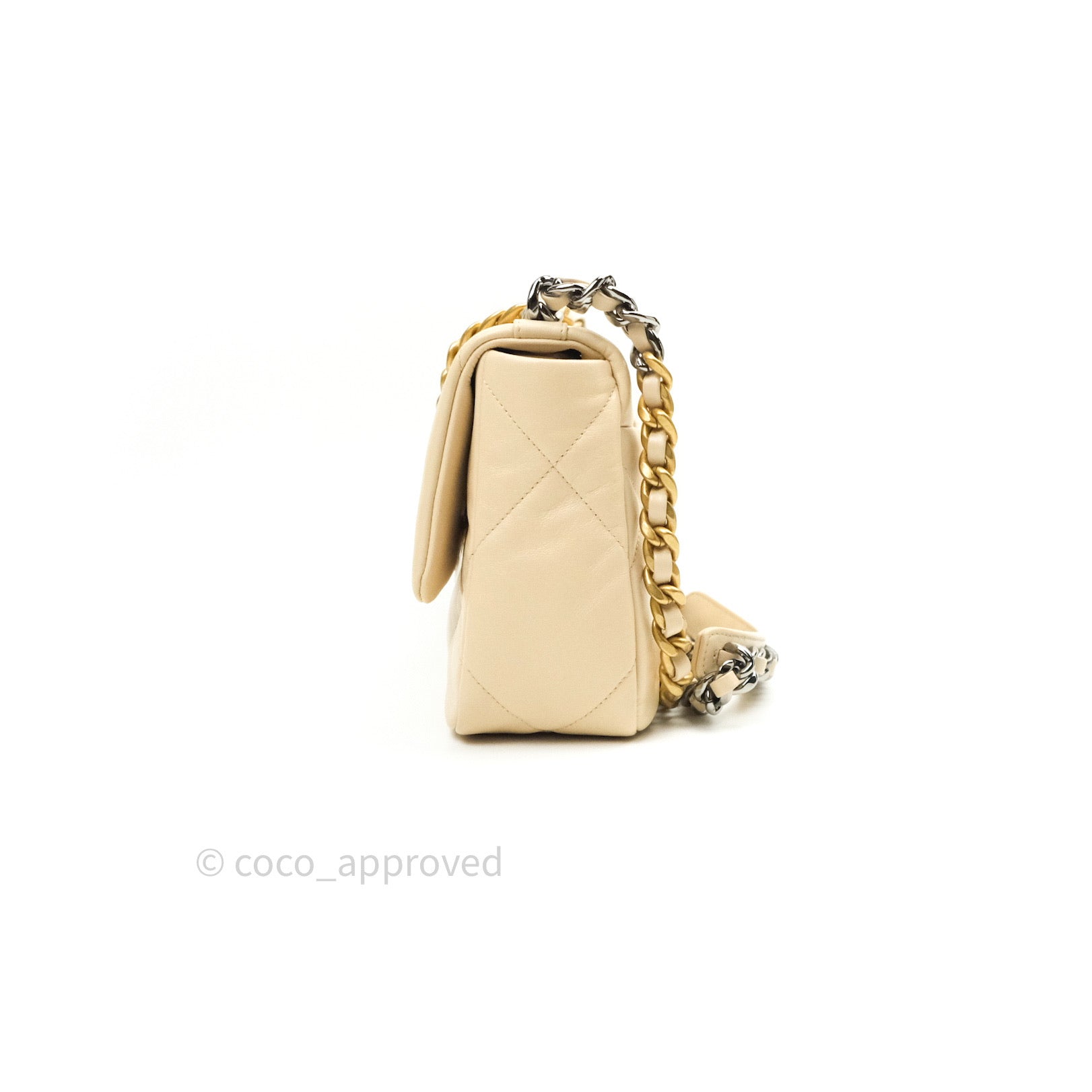 Chanel 19 Small Beige Goatskin Leather Bag with Mixed Gold & Silver Hardware - Luxury Designer Handbag for Women, Perfect for Everyday Use & Special Occasions