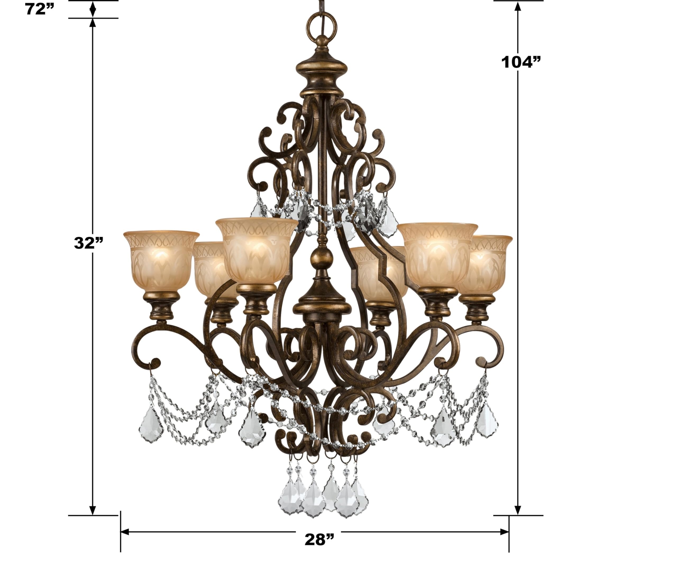 Norwalk 6-Light Hand-Cut Crystal Bronze Chandelier - Elegant Dining Room & Living Room Lighting Fixture