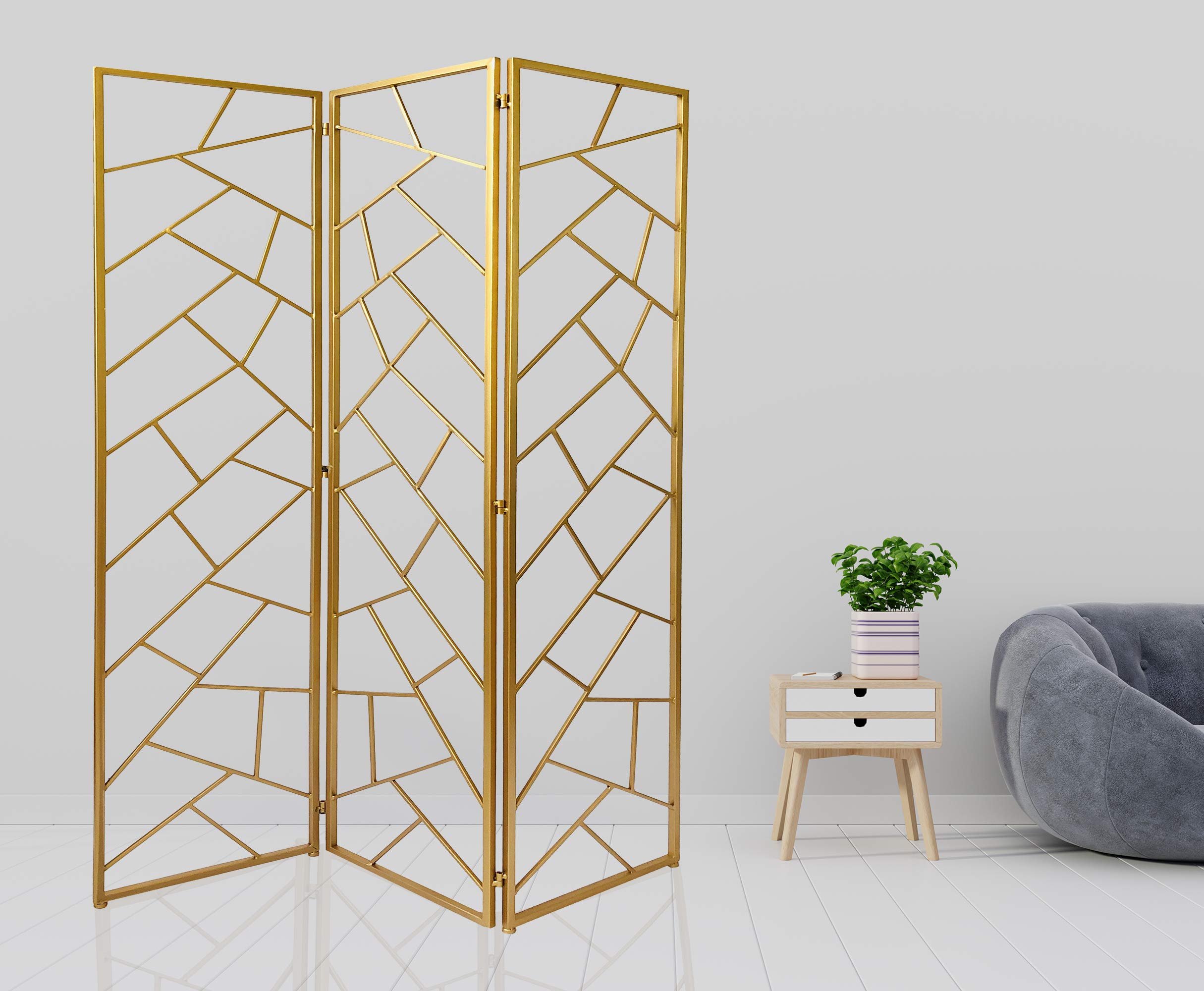 Screen Gems SG-351 Gold Room Divider Panel - 6ft Tall Folding Privacy Screen for Home Office, Bedroom & Living Room Separation