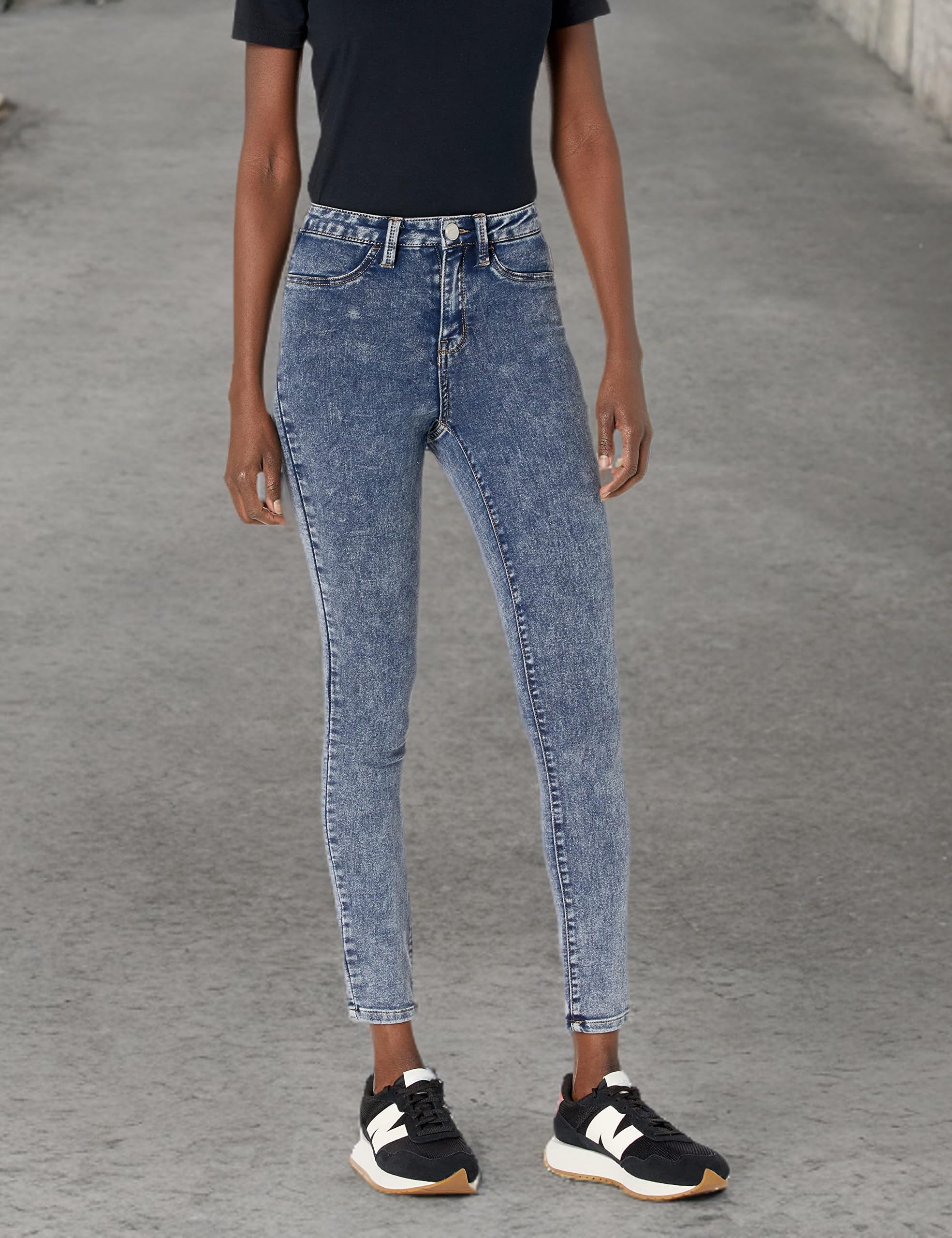 Vintage Acid Wash Skinny Jeans for Women - High Waist Stretch Denim Pants with Single Button Closure | Perfect for Casual Outfits, Date Nights & Street Style Fashion