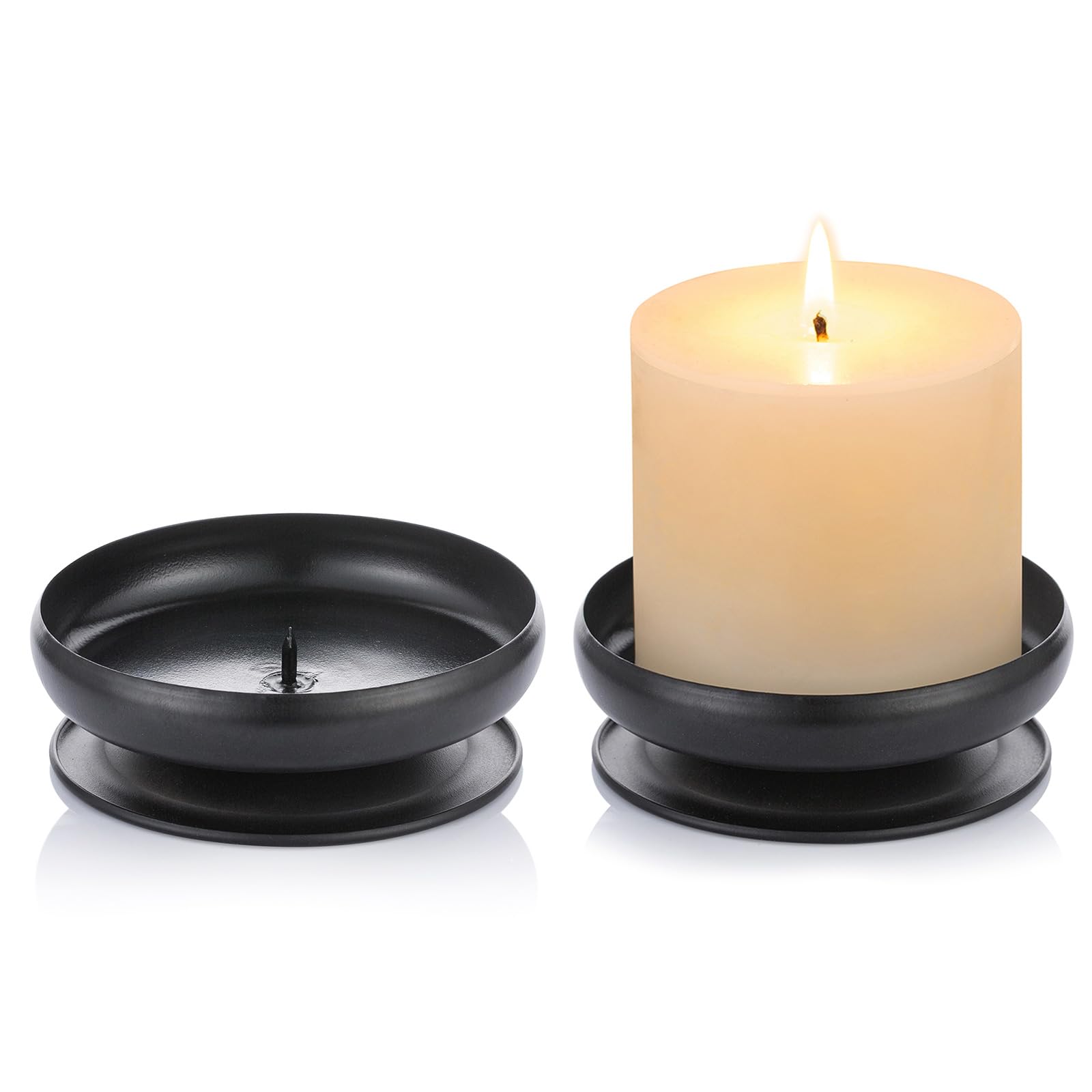 2-Pack Black Iron Pillar Candle Holders with Spikes - 3.6