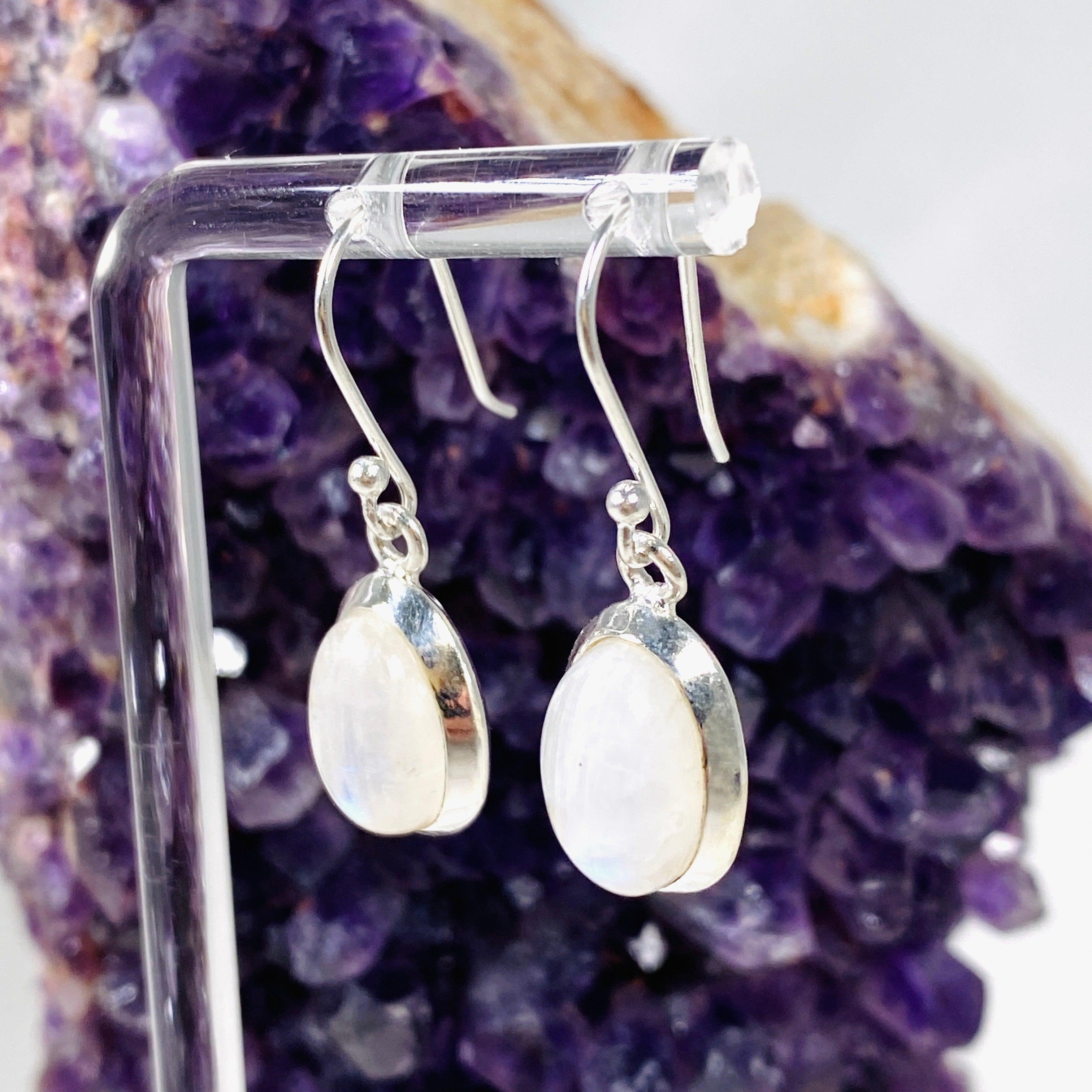 Moonstone Oval Earrings for Women - 925 Sterling Silver Dangle Drop Earrings KEGJ1398 | Elegant Jewelry Gift for Birthday, Anniversary & Special Occasions