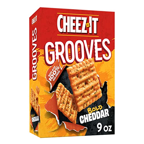 Cheez-It Grooves Bold Cheddar Cheese Crackers - Crunchy Snack for Lunch, Parties & On-the-Go - 9oz Box (Pack of 1) | Perfect for School Lunches, Office Snacks & Movie Nights