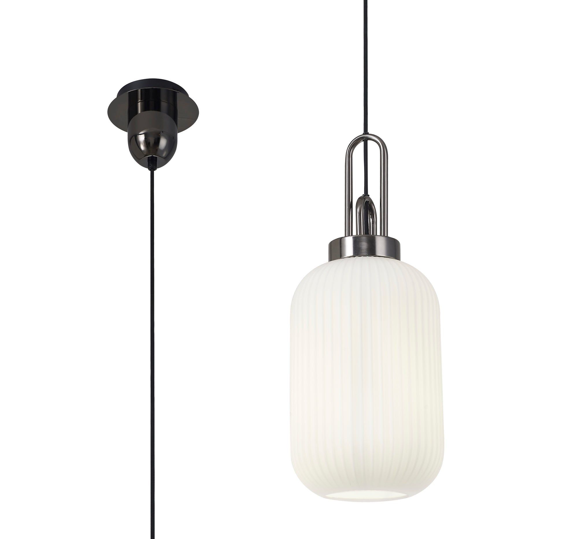 Stylish Cadiz 1-Light Pendant Light with 20cm Tubular Ribbed Glass Shade - E27 Socket, IP20 Rated, Multiple Color Options - Perfect for Kitchen Island, Dining Room, or Entryway Lighting
