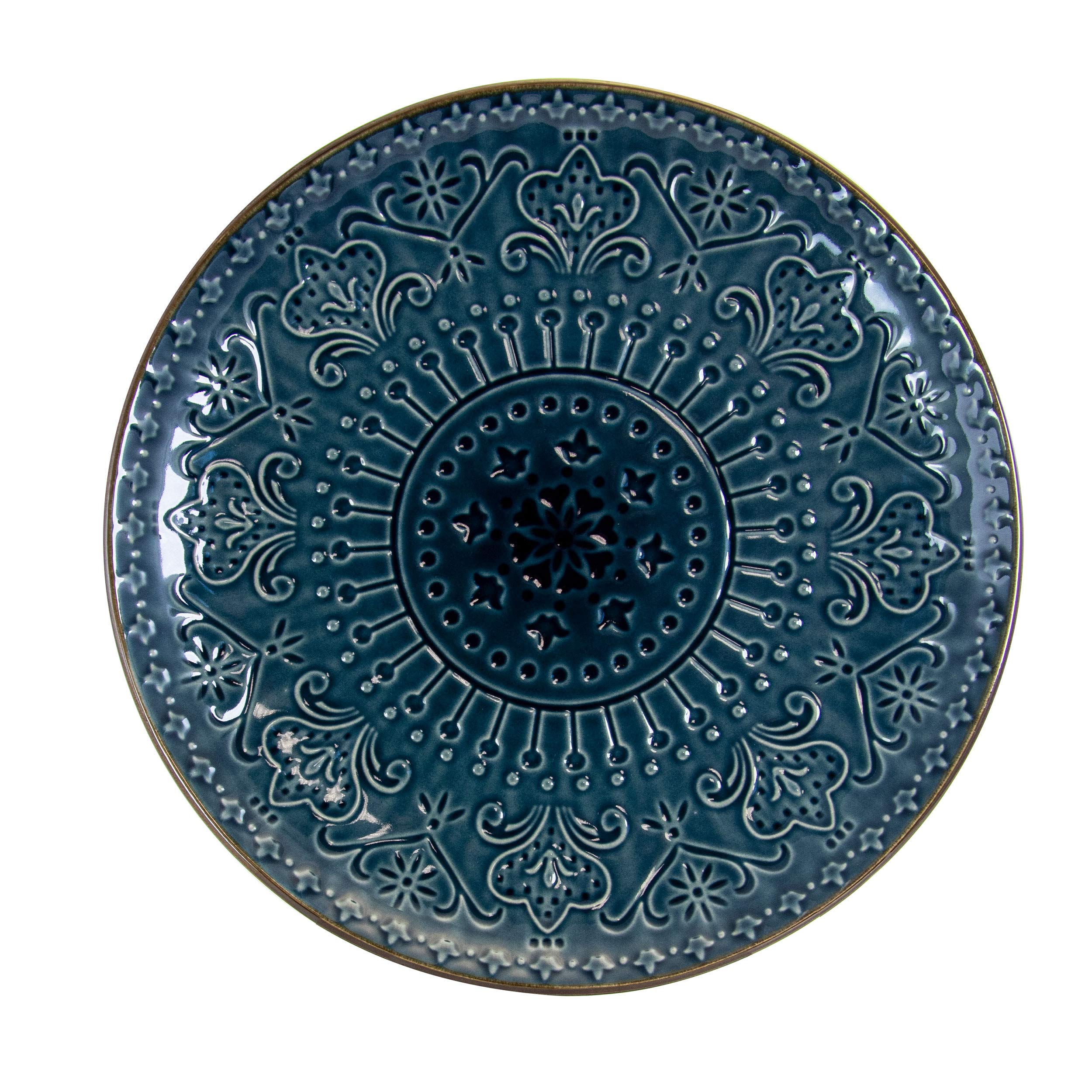 Elama Deep Sea Mosaic 16-Piece Stoneware Dinnerware Set - Elegant Dinner Plates, Bowls, Mugs & Serving Dishes for 4 - Perfect for Family Dinners, Entertaining Guests & Holiday Gatherings