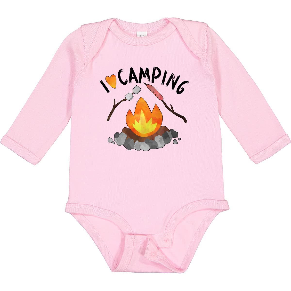 Inktastic I Love Camping - Campfire, Hot Dog & Marshmallows Print Baby Long Sleeve Bodysuit | Cute Camping Outfit for Infants & Toddlers | Perfect for Family Camping Trips & Outdoor Adventures