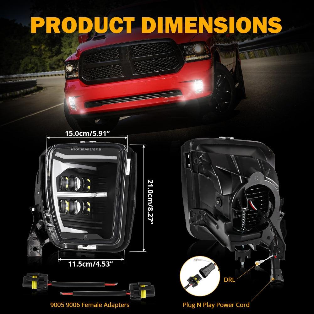 2-Pack DOT Approved LED Fog Lights with DRL for 2013-2018 Dodge Ram 1500 - Bright Off-Road Lighting for Night Driving & Foggy Conditions