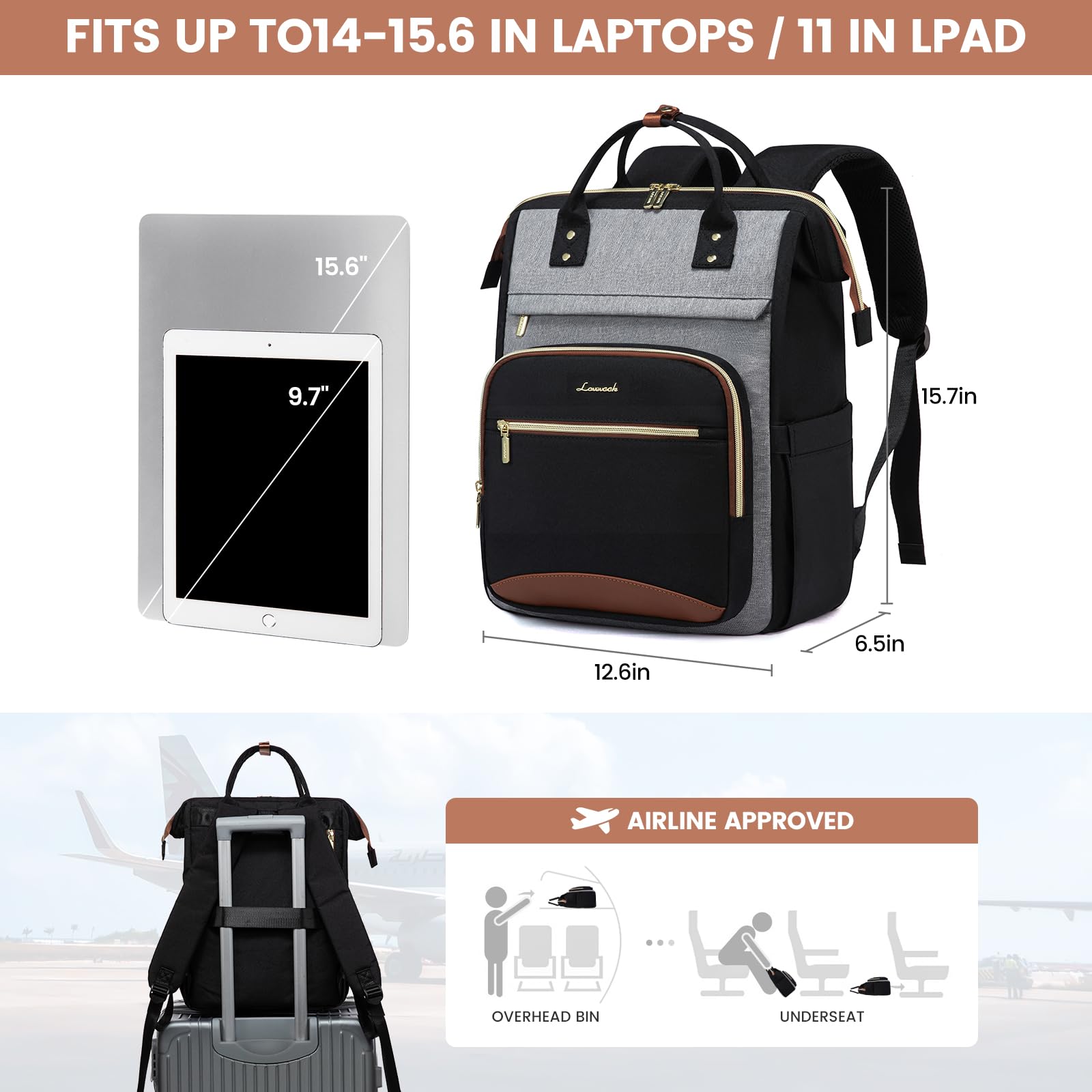 LOVEVOOK 15.6 Inch Laptop Backpack for Women - Waterproof Large Capacity Work Bag, Business Computer Backpack for Nurses, Teachers & Professionals - Perfect for Office, Travel & School Use