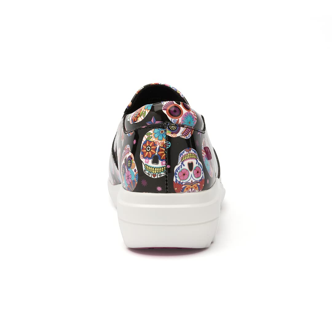 Klogs Footwear Ascent Candy Skulls Patent Leather Slip-Resistant Work Shoes for Women - Size 8.5 Medium (C) - Comfortable & Durable for Nurses, Chefs & Service Professionals