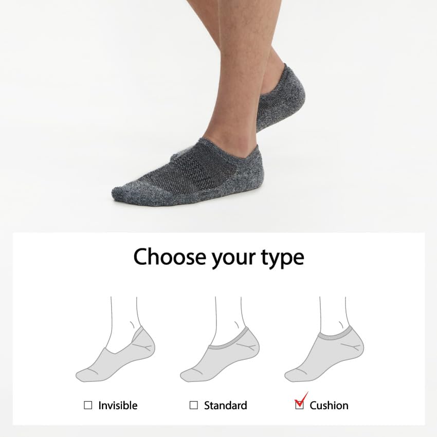 MONFOOT Men's & Women's 5-Pack No Show Socks - Breathable Cushioned Non-Slip Invisible Socks for Running, Sneakers & Casual Wear