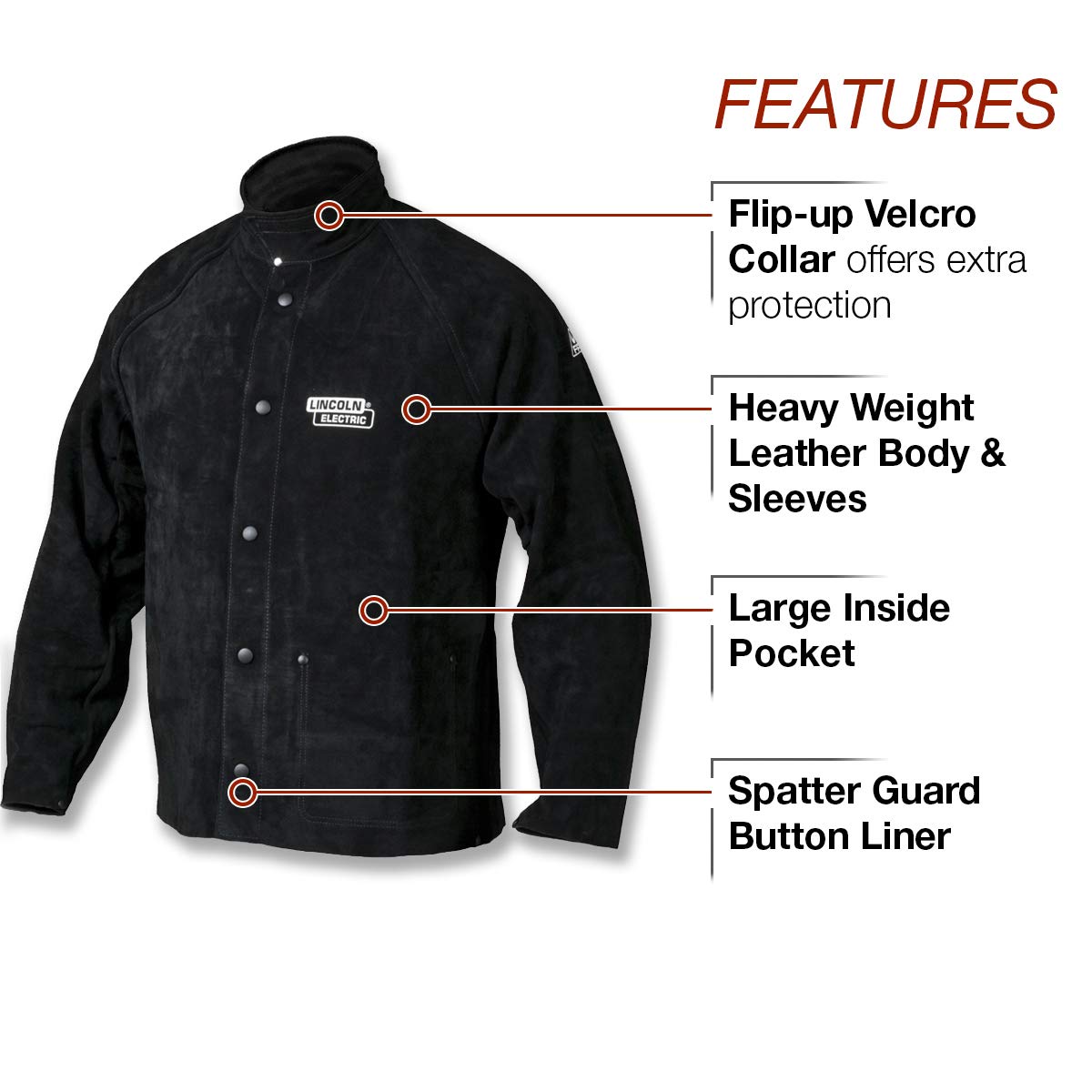 Lincoln Electric Heavy Duty Leather Welding Jacket - XL Size (K2989-XL) | Flame Resistant Workwear for High Amperage & Overhead Welding | Perfect for Industrial, Construction & Metal Fabrication Work