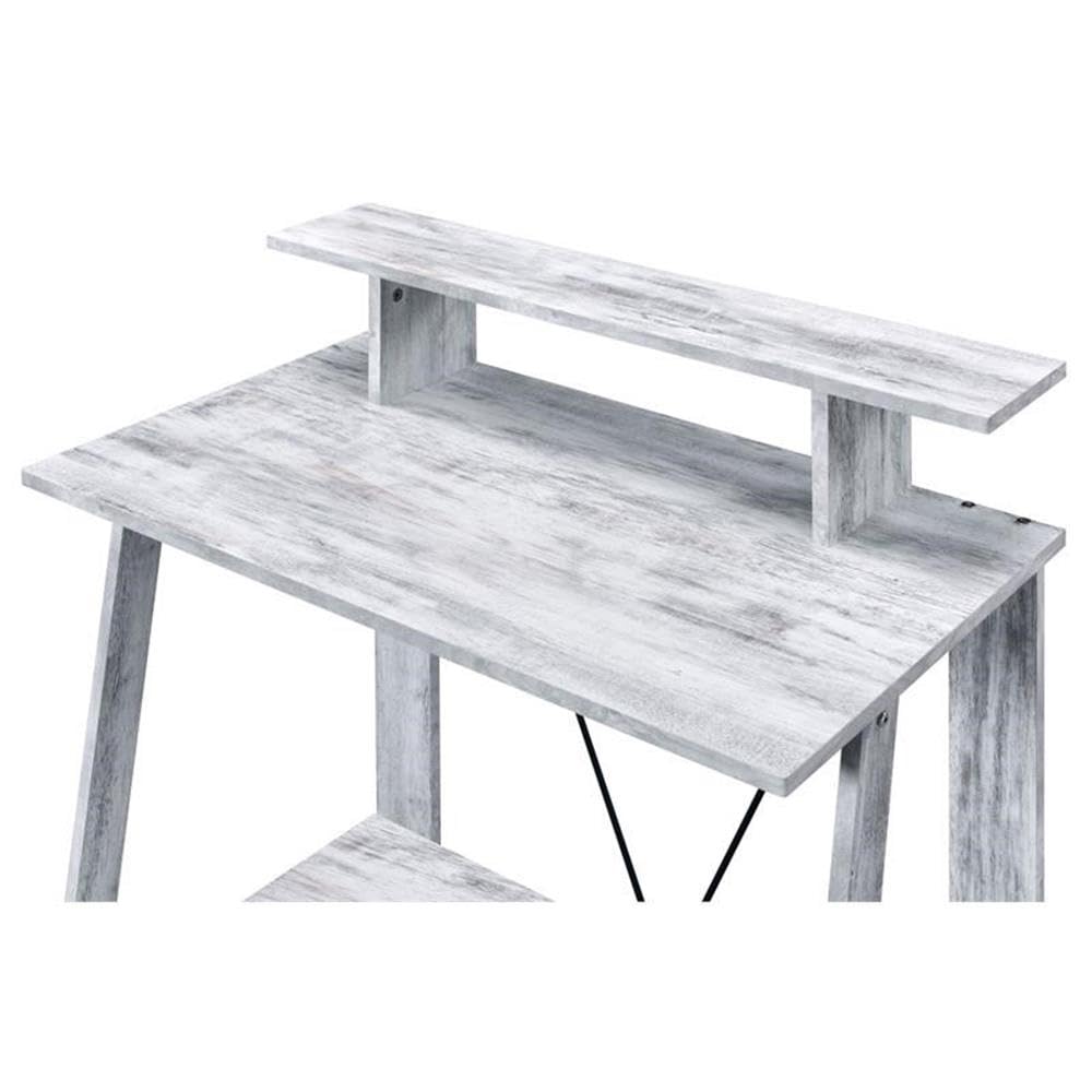 Acme Nypho Wooden 2-Tier Writing Desk - Antique White & Black Finish | Home Office Study Desk for Small Spaces, Dorm Rooms & Workspaces