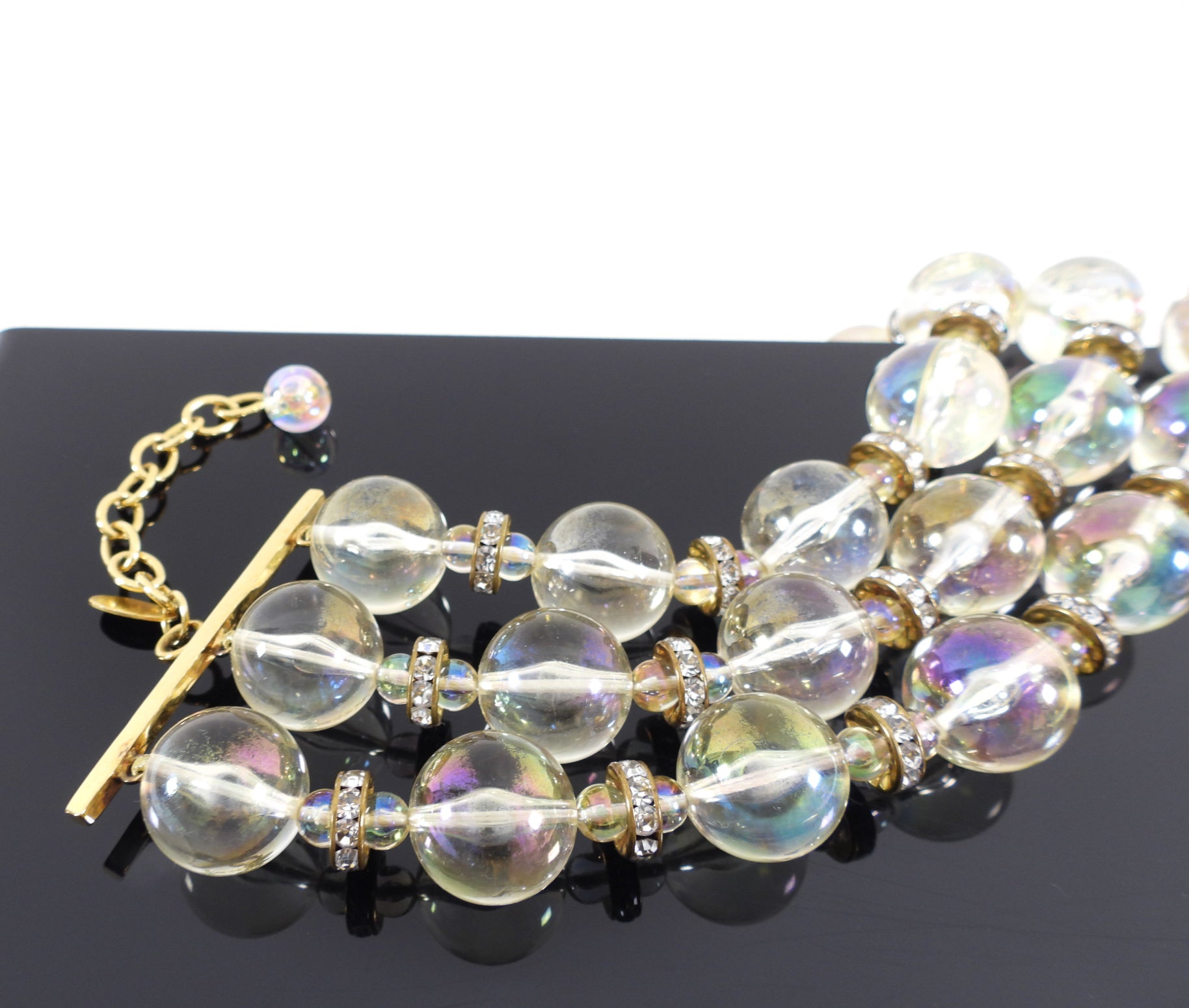 Vintage Chanel Triple Strand Acrylic Bead Necklace from 1990s - Elegant Retro Jewelry for Women, Perfect for Parties, Weddings & Special Occasions