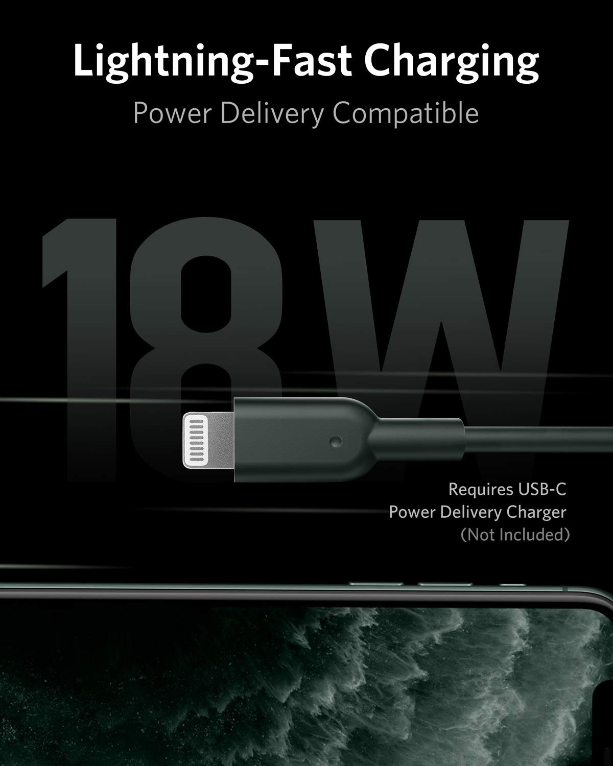 Anker USB C to Lightning Cable 6ft MFi Certified Fast Charging Cable for iPhone 13/12/11/X/8 - Midnight Green | PD Supported | Durable Nylon Braided | Perfect for Home, Office & Travel Charging