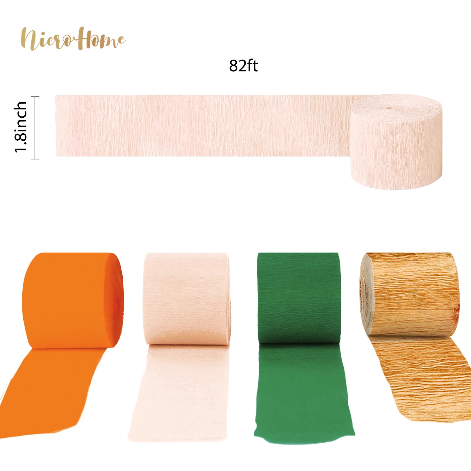 NICROHOME Little Cutie Baby Shower Decorations - 8 Rolls Orange & Green Crepe Paper Streamers for Birthday Parties, Summer Celebrations, Fruit Themed Events - Perfect for Nursery Decor, Gender Reveals & Baby Shower Backdrops