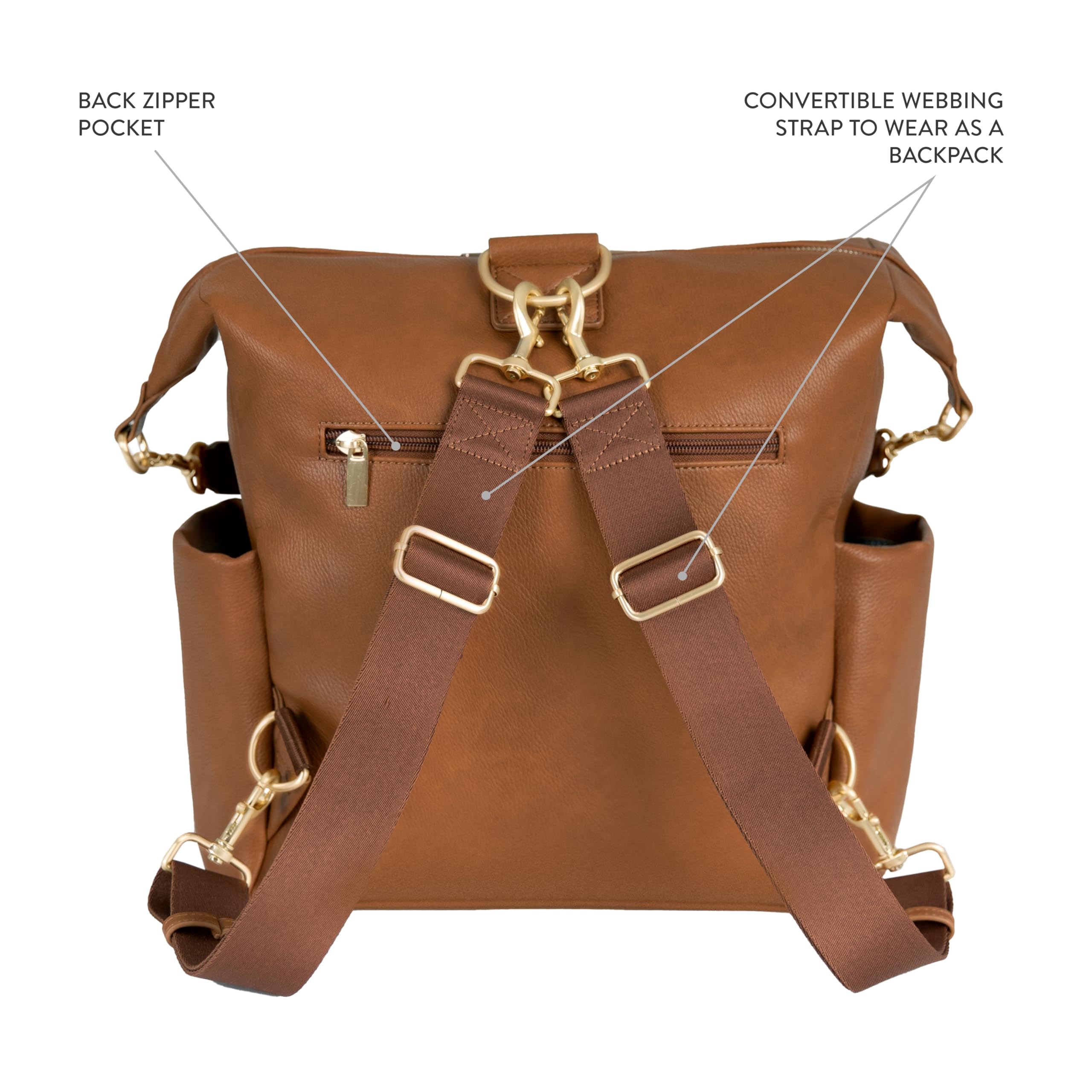 TWELVElittle Peek A Boo Convertible Hobo Diaper Bag Backpack with Changing Pad, Wipes Case & Stroller Clips - Vegan Leather Toffee - Perfect for Moms, Travel & On-the-Go Baby Care