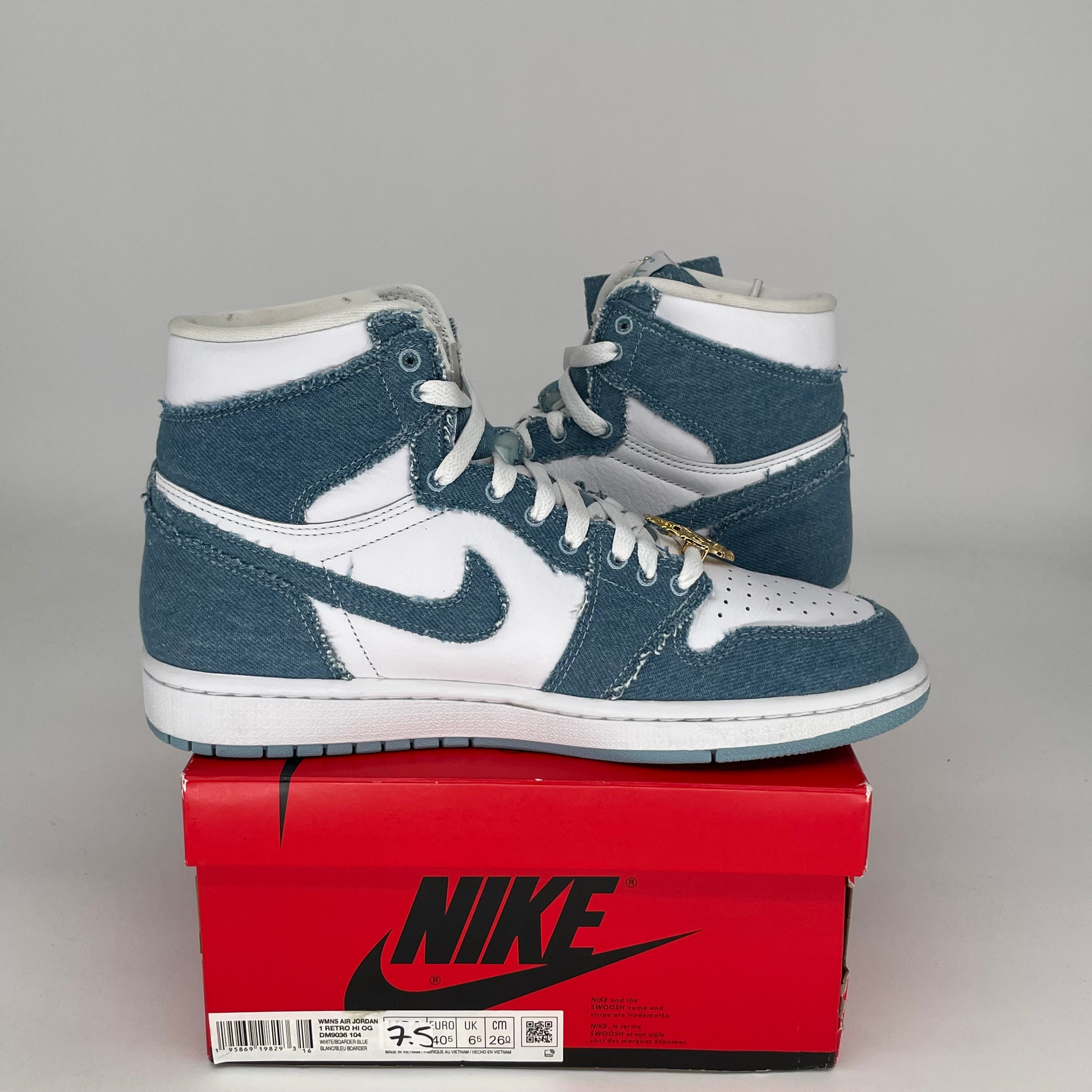 AIR JORDAN 1 DENIM Women's Sneakers - Size 7.5/9W (DM9036-104) | Retro High-Top Basketball Shoes for Women | Perfect for Casual Wear, Street Style & Sneaker Collectors