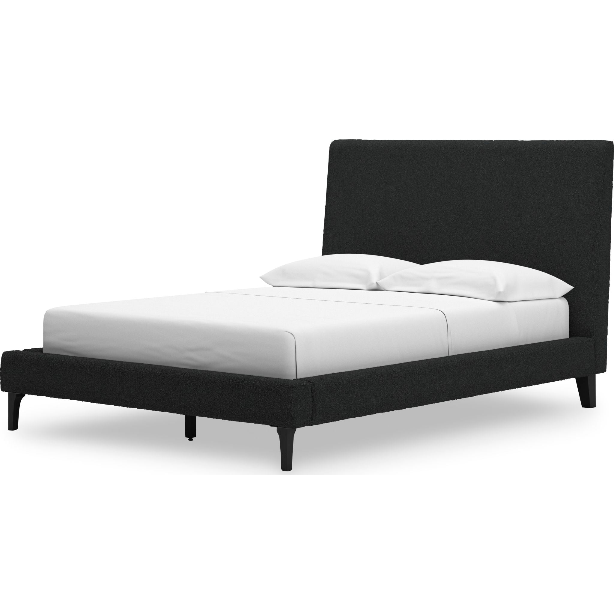 Cadmori Full Upholstered Bed Frame with Headboard - Queen Size Platform Bed, Black Fabric Upholstery - Perfect for Modern Bedroom, Guest Room or Apartment