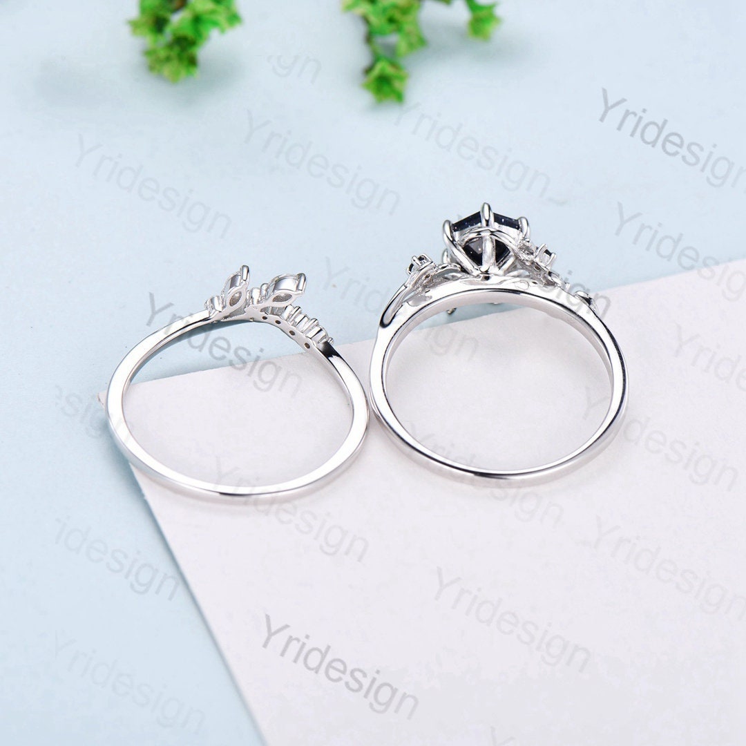 2Pcs Vintage Blue Sandstone Wedding Ring Set - Elegant Leaf Galaxy Engagement Ring for Women, Crystal Promise Ring, Unique Bridal Jewelry Set - Perfect for Anniversaries, Proposals & Romantic Gifts