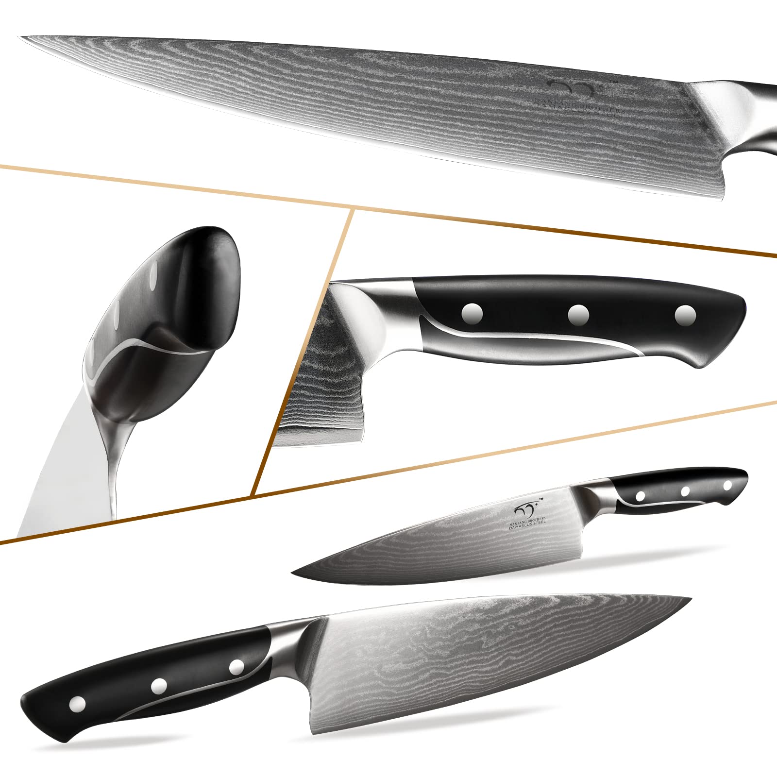 18-Piece Damascus Steel Kitchen Knife Set with 8 Steak Knives, Non-Slip ABS Ergonomic Handle, Knife Sharpener & Shears - 17-Slot Ash Wood Knife Block (Grey) - Perfect for Home Chefs, Cooking Enthusiasts & Professional Kitchens