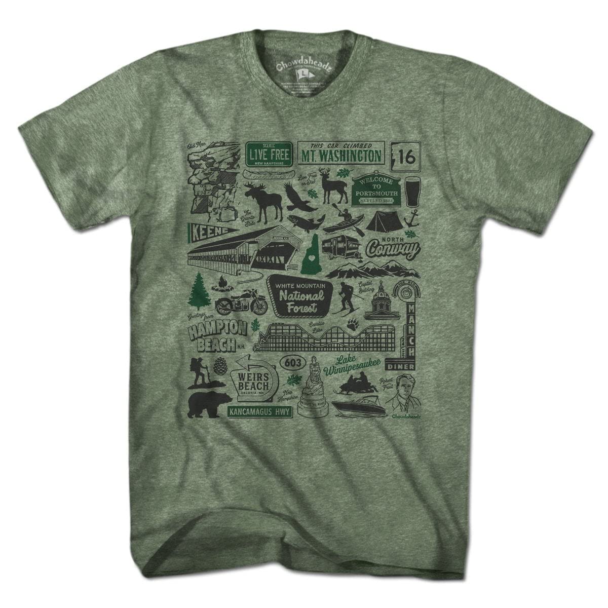 Chowdaheadz New Hampshire Tourist Attraction Vintage T-Shirt - Soft Unisex Cotton Blend Tee for Travel & Casual Wear | Perfect Souvenir & Everyday Outfit