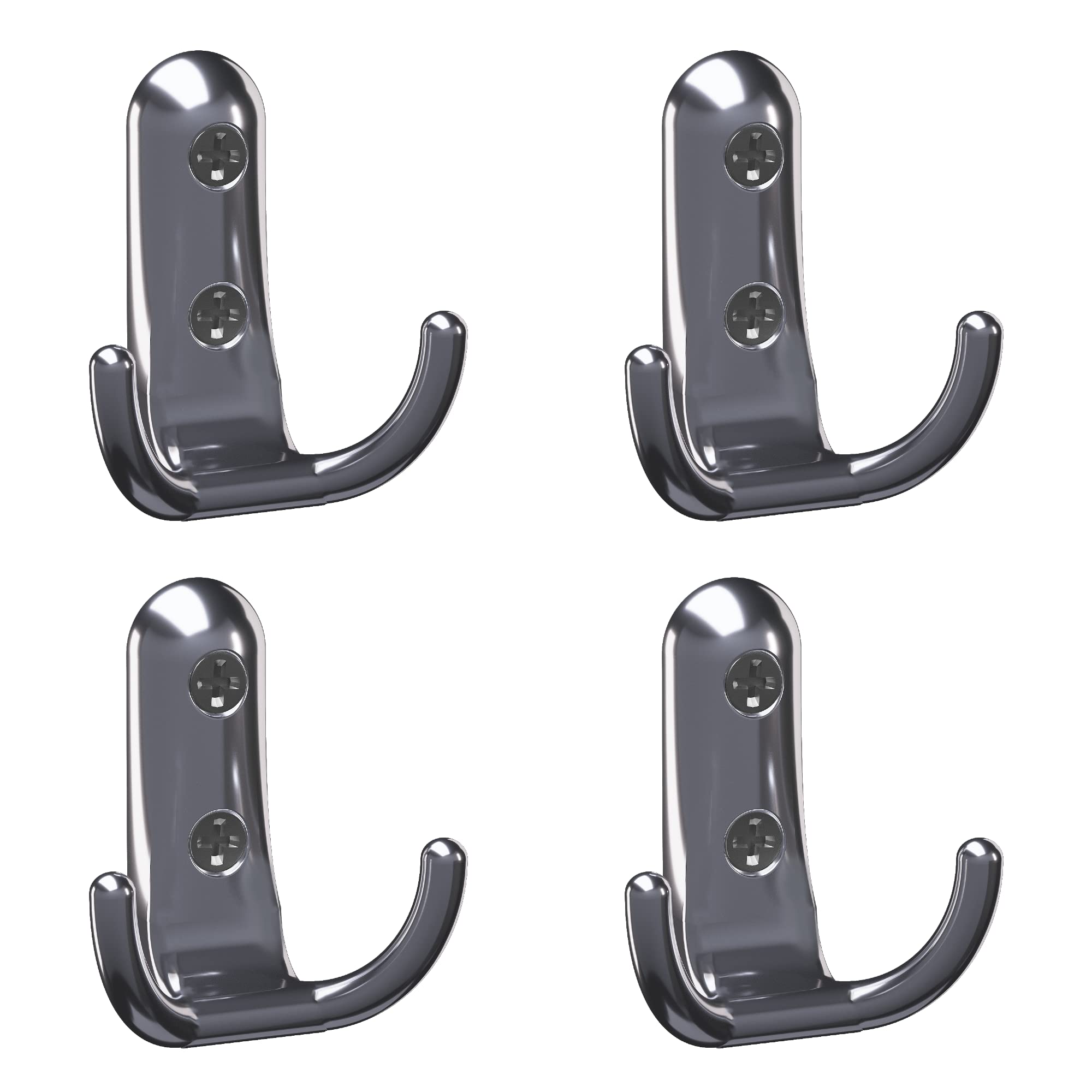 LaCasa 4-Pack Chrome Door Wall Hooks - Heavy Duty Towel & Coat Hangers for Bathroom, Kitchen, Closet, Garage - Space Saving Organizer for Robes, Clothes, Hats & Bags (Silver Finish) - Perfect for Home, Office & Dorm Organization