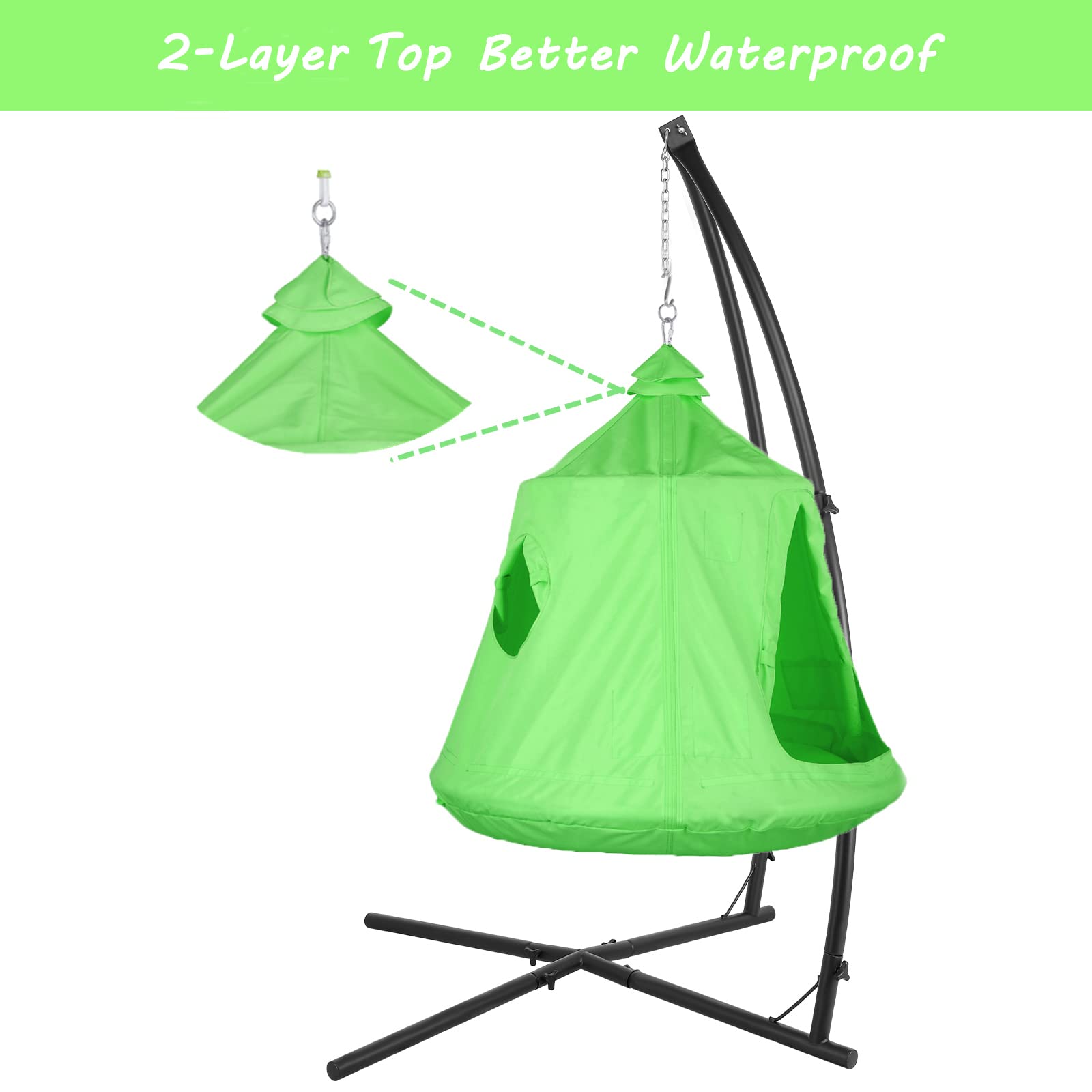 X-Shaped Hanging Tree Tent with Swing Chair - Heavy Duty 330lb Capacity Steel Frame Hammock Stand for Indoor & Outdoor Use - Perfect for Bedroom, Porch, Balcony, Garden, and Patio Relaxation (Green)