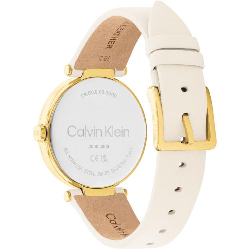 Calvin Klein Women's Silver Dial White Leather Strap Watch 25200254 - Elegant Fashion Accessory for Office, Party & Everyday Wear