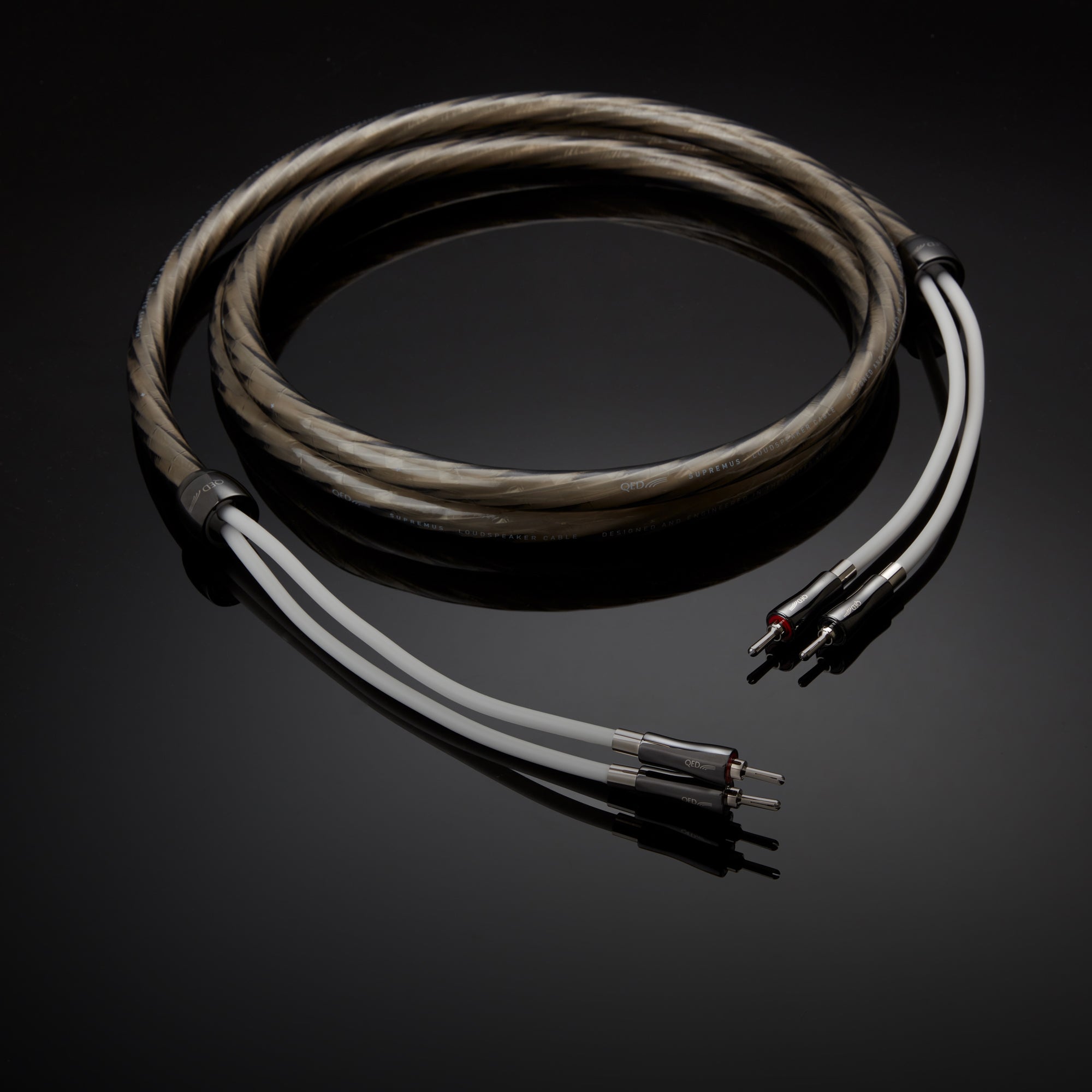 Premium QED Supremus Zr Speaker Cable - Banana Plug Pair for High-End Audio Systems - Perfect for Home Theater & Studio Setup