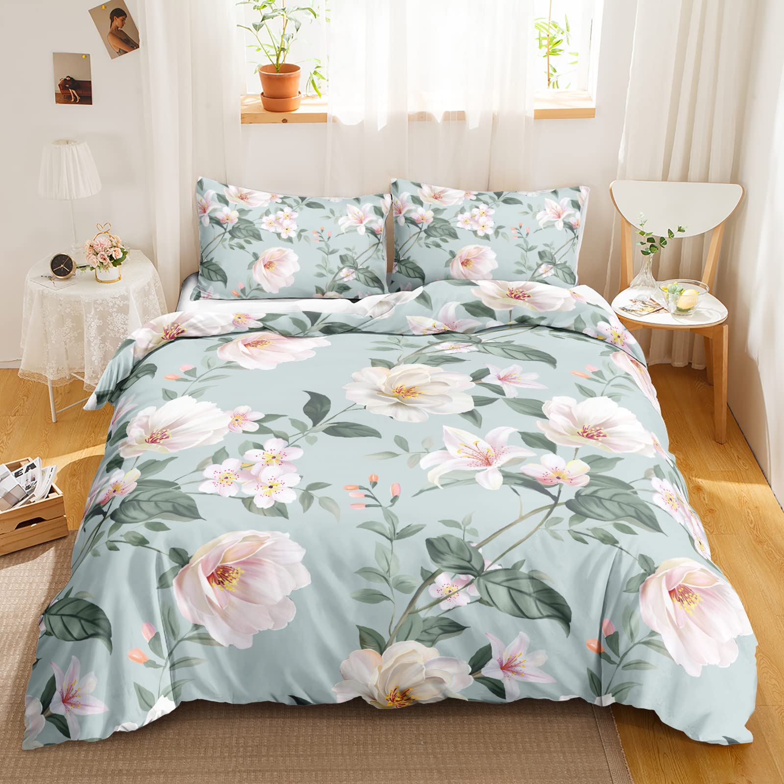 BSNTTH Floral Duvet Cover Set for Kids & Adults - Colorful Twin Size Quilt Cover, Modern Bedding Set for Girls & Teens, Luxury Floral Comforter Cover (Comforter Not Included) - Perfect for Kids' Rooms, Guest Bedrooms & Dorm Decor