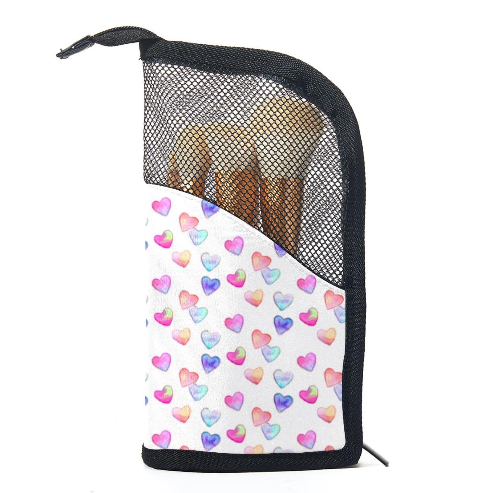 12-Piece Makeup Brush Organizer Bag with Watercolor Love Hearts - Portable Travel Cosmetic Brush Holder Set for Professional & Home Makeup Storage