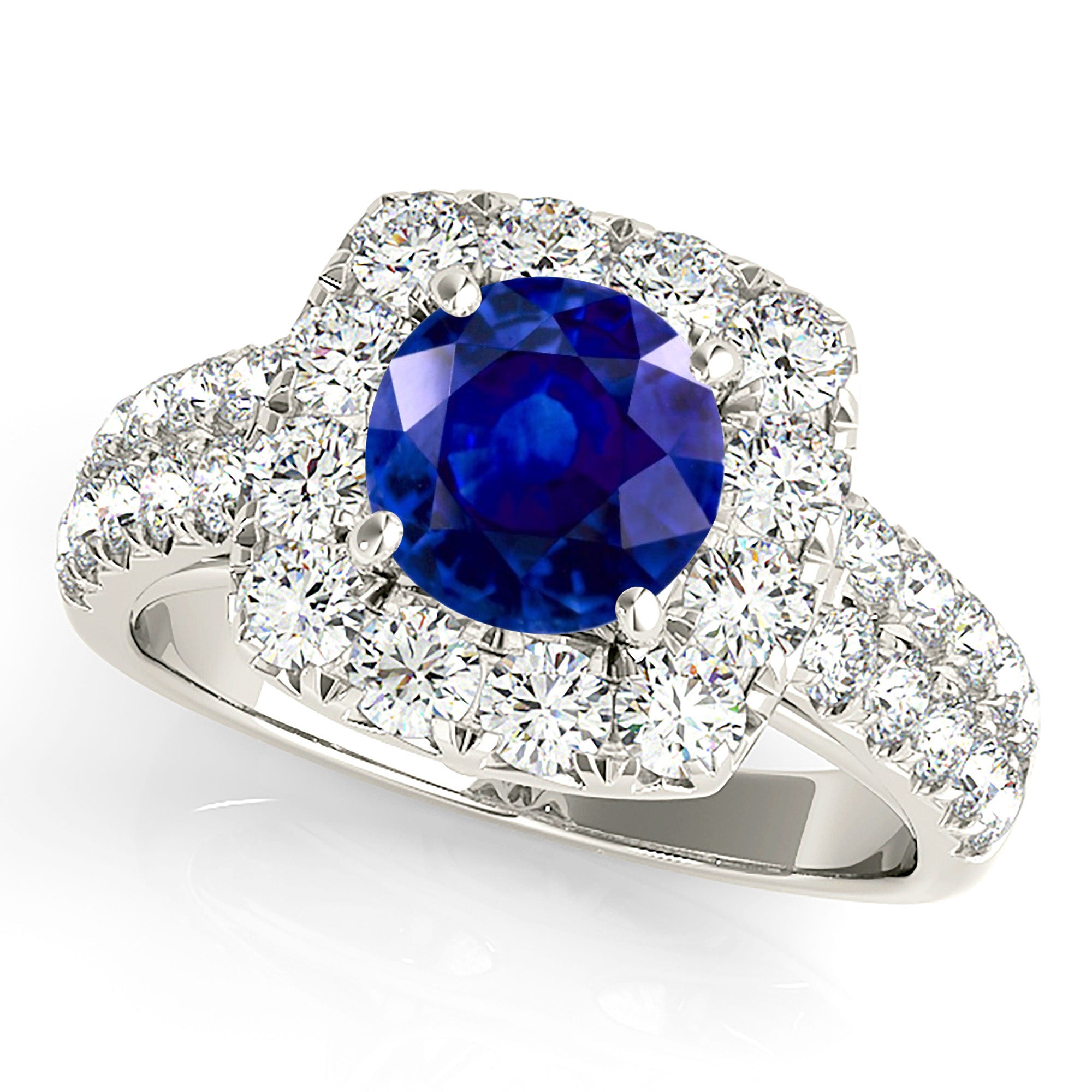 2.40 Carat Genuine Blue Sapphire Halo Engagement Ring in 14K Gold - Perfect for Proposals, Anniversaries & Special Occasions