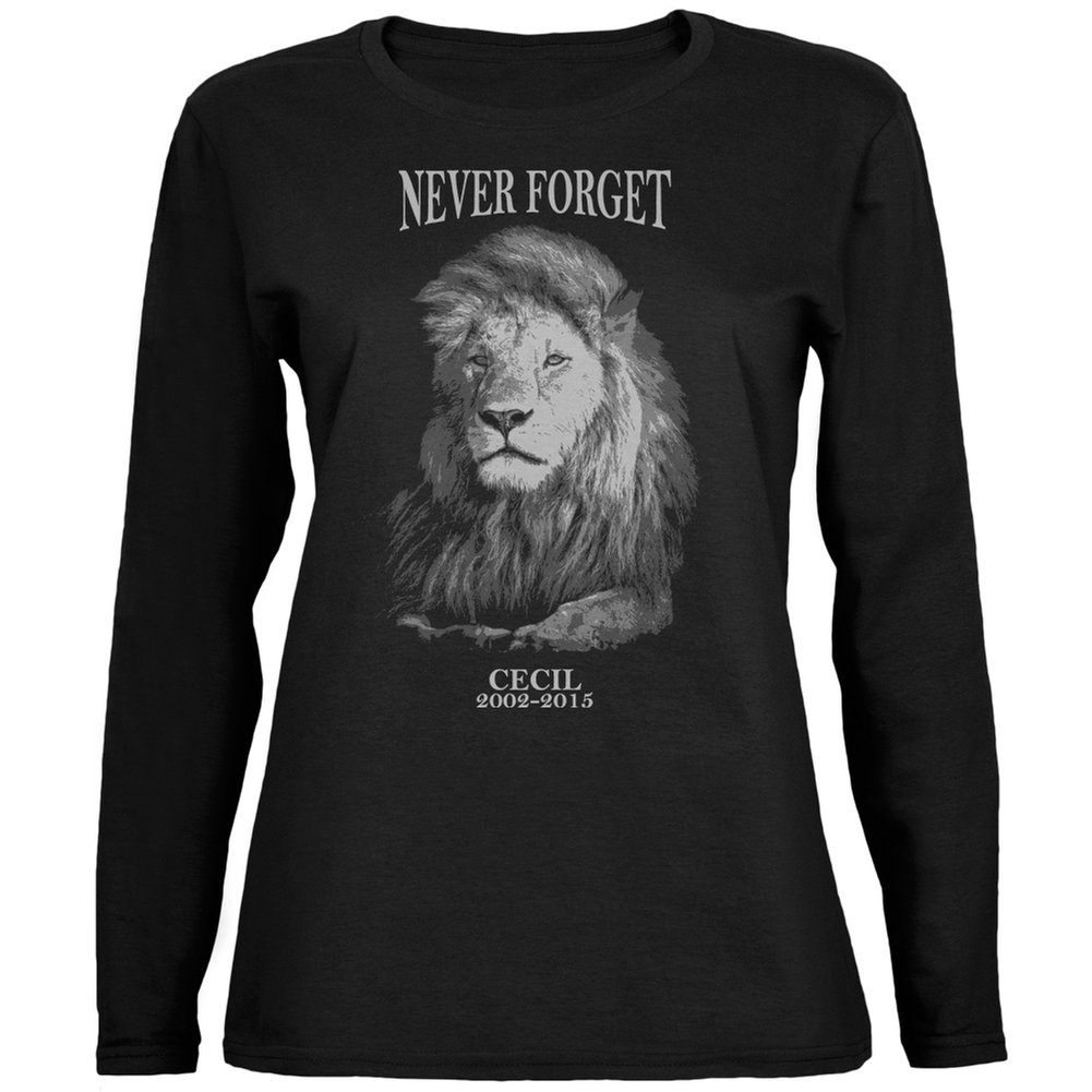 Old Glory Cecil The Lion Never Forget Black Women's Long Sleeve T-Shirt - Small | Vintage Patriotic Lion Graphic Tee for Women | Casual Wear, Animal Rights Awareness, Protest Outfit
